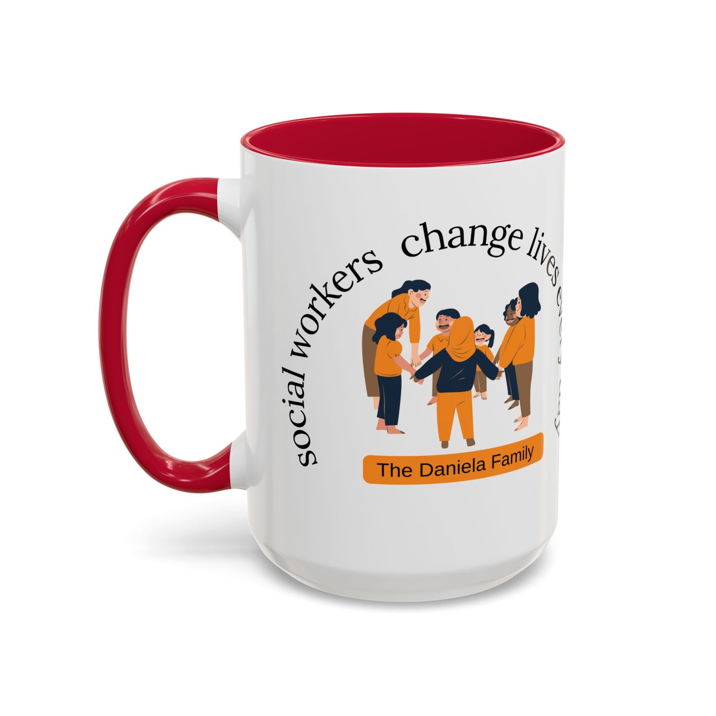 Taza de cerámica para trabajadores sociales con mensaje "Change Lives" en tamaños de 11oz y 15oz, diseño de Printify.