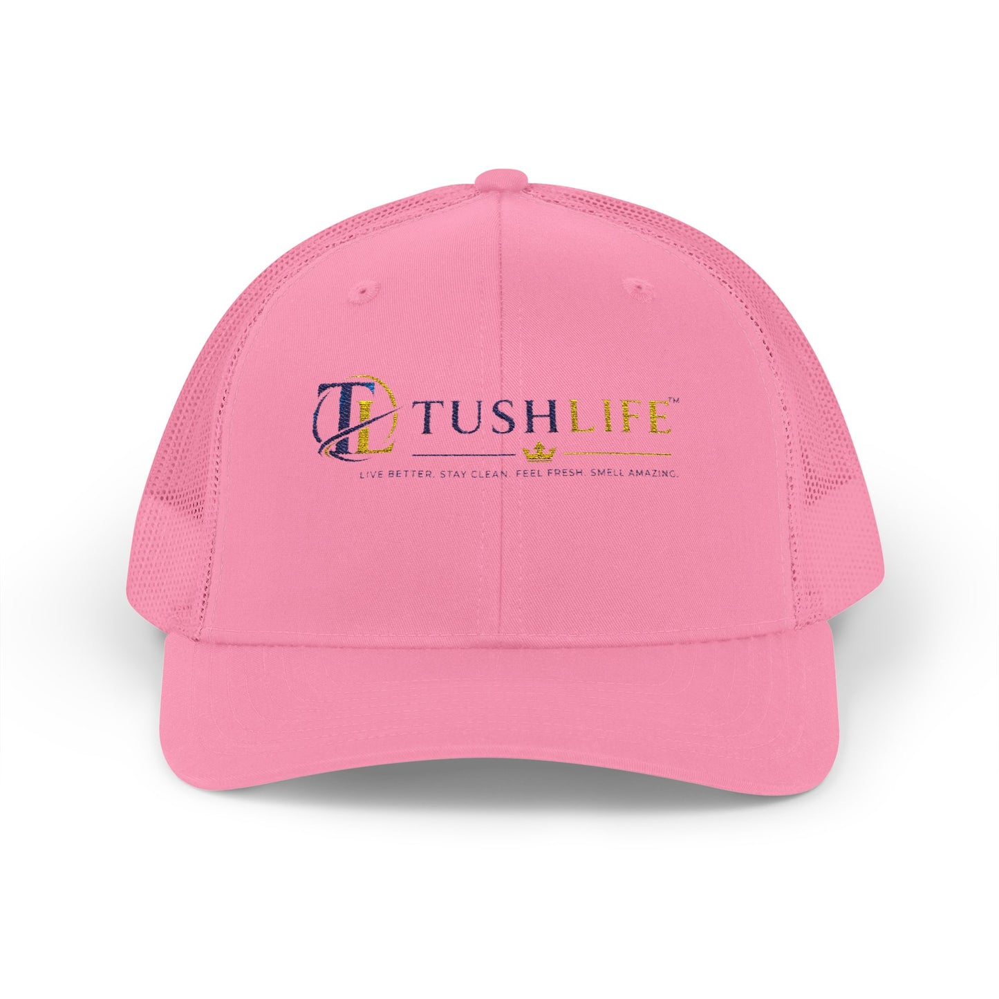 Gorra trucker TushLife Flame Snapback de malla con logo de llamas en la parte frontal, estilo casual y transpirable.