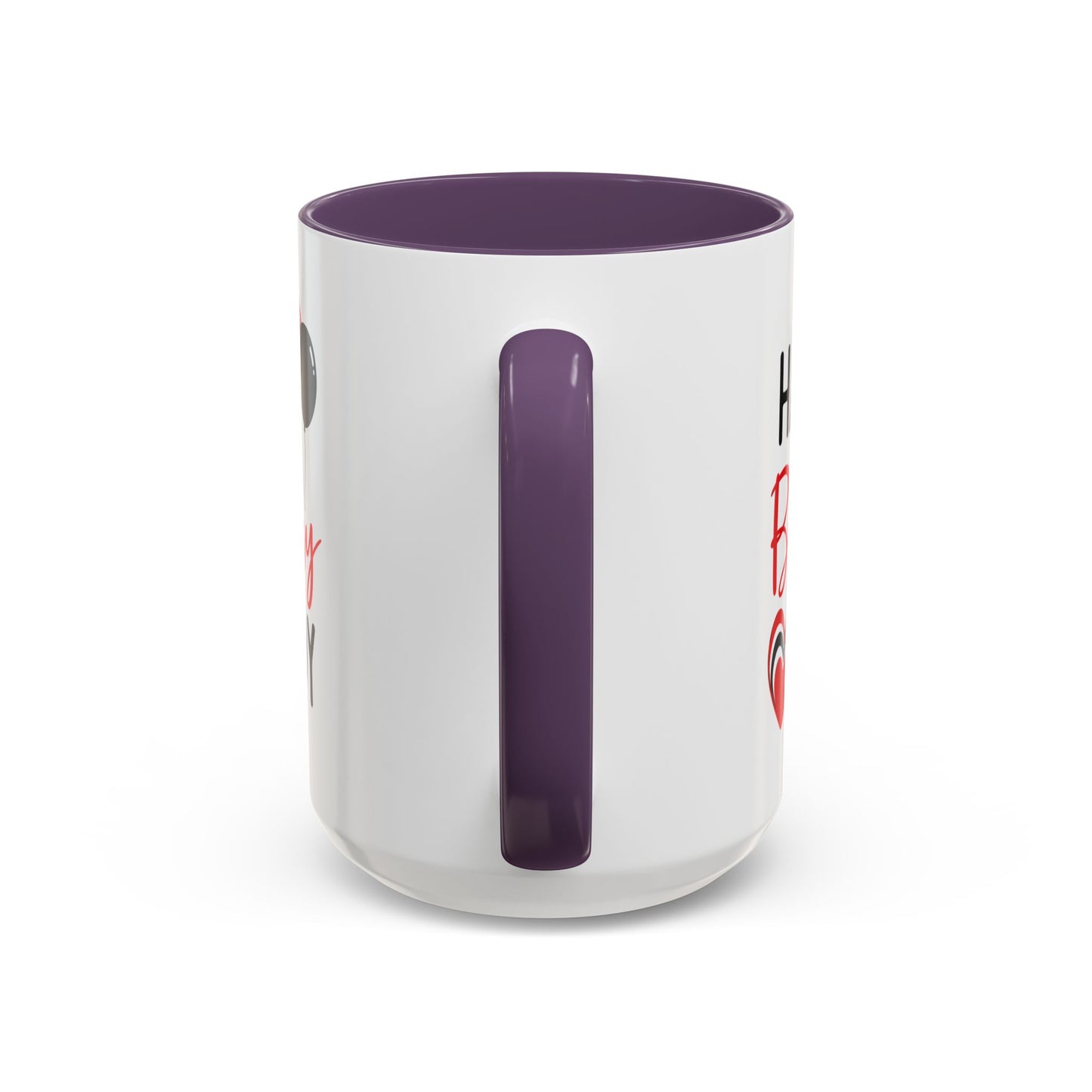 Taza de café Happy Birthday Daddy de Printify con globos rojos y negros y corazón, en tamaño de 11 y 15 oz.