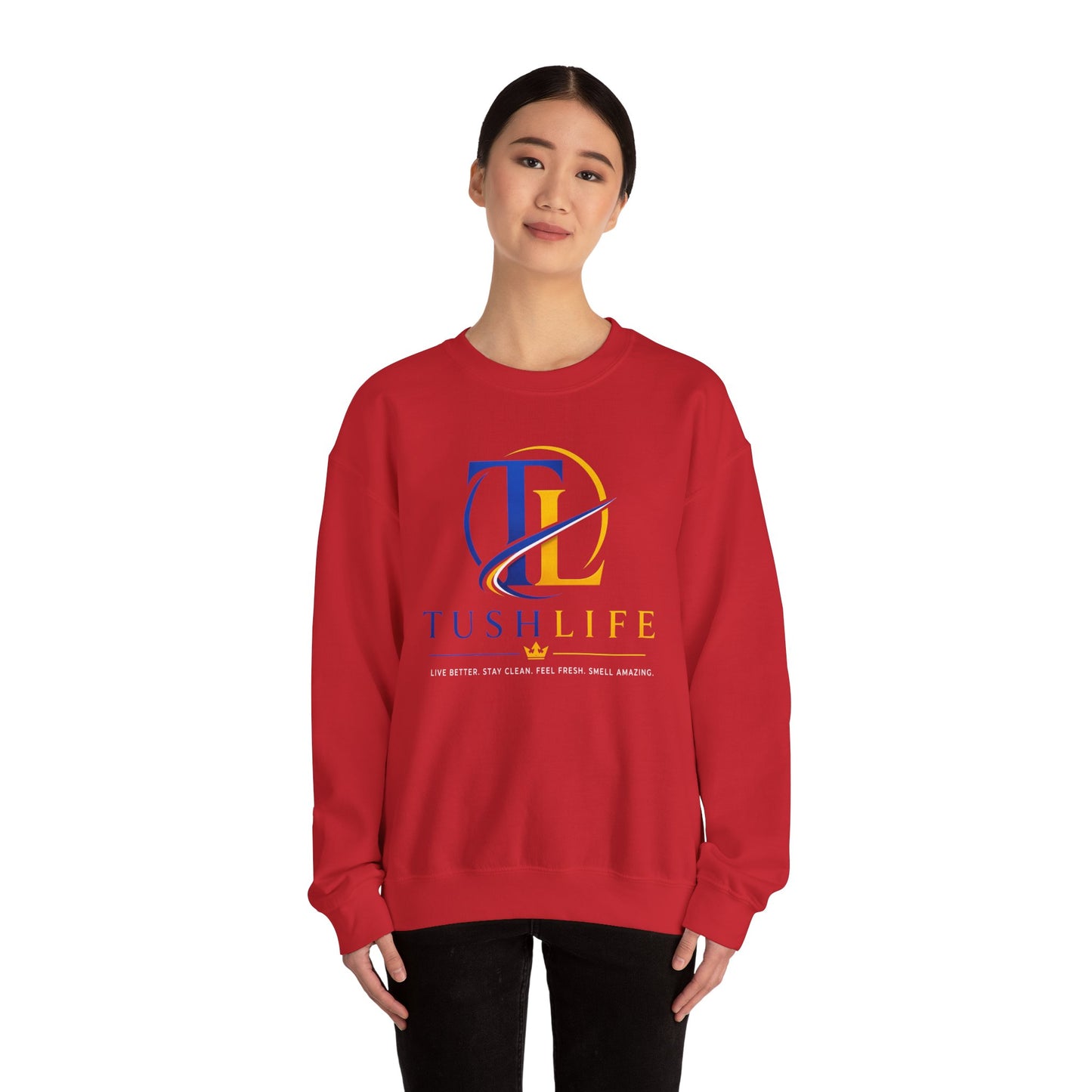 Sudadera azul Gold TL Monogram de TushLife con logo impreso en el centro, de manga larga y estilo cómodo para uso diario.