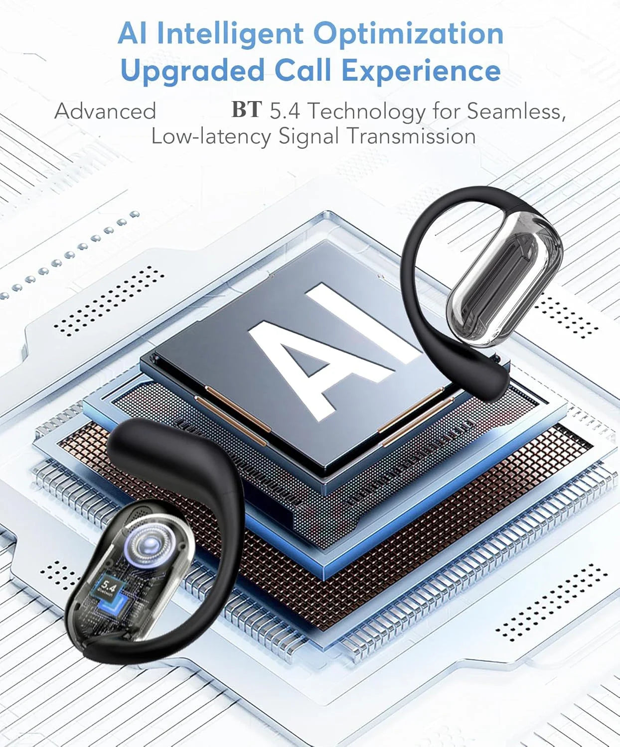 Auriculares inalámbricos OWS Premium AI Translator de RJ-Solutions con micrófono y diseño compacto para traducción en 144 idiomas.