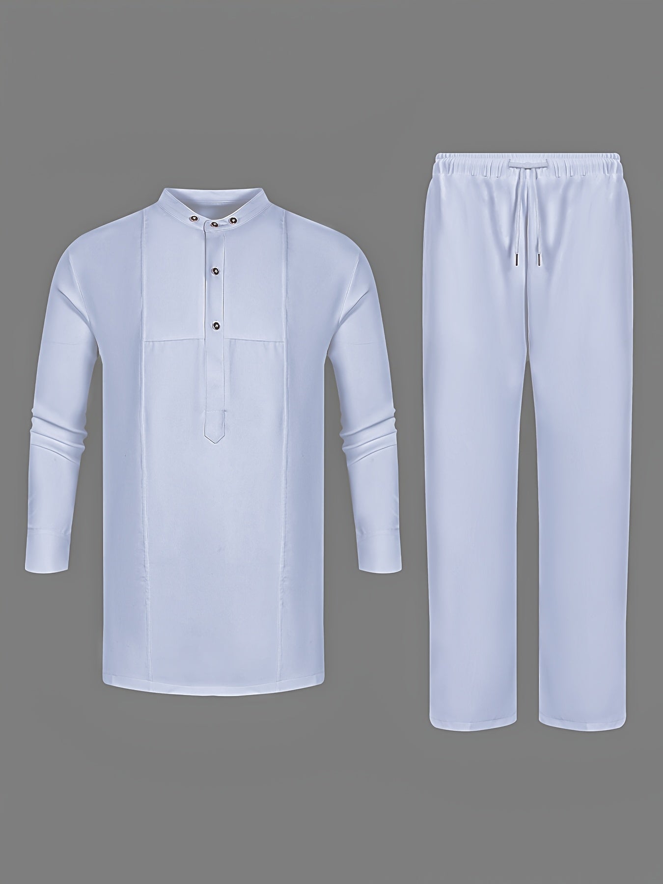 Conjunto de hombre Dashiki blanco de 2 piezas con cuello especial, camisa de manga larga y pantalones ajustados, estilo africano.