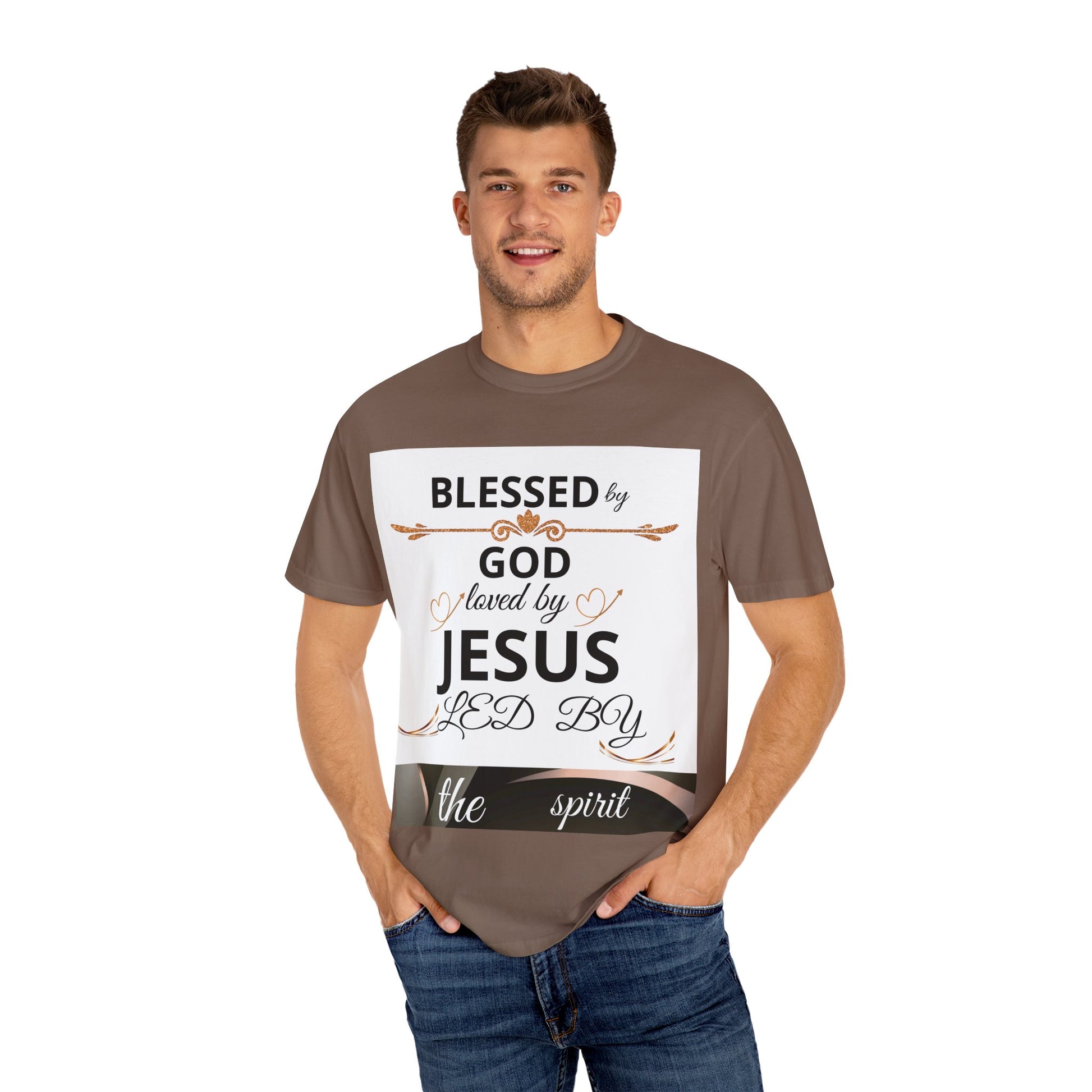 Camiseta unisex de tela teñida con mensaje religioso "Blessed by God", para iglesia, familia y viajes, ropa cristiana de Printify