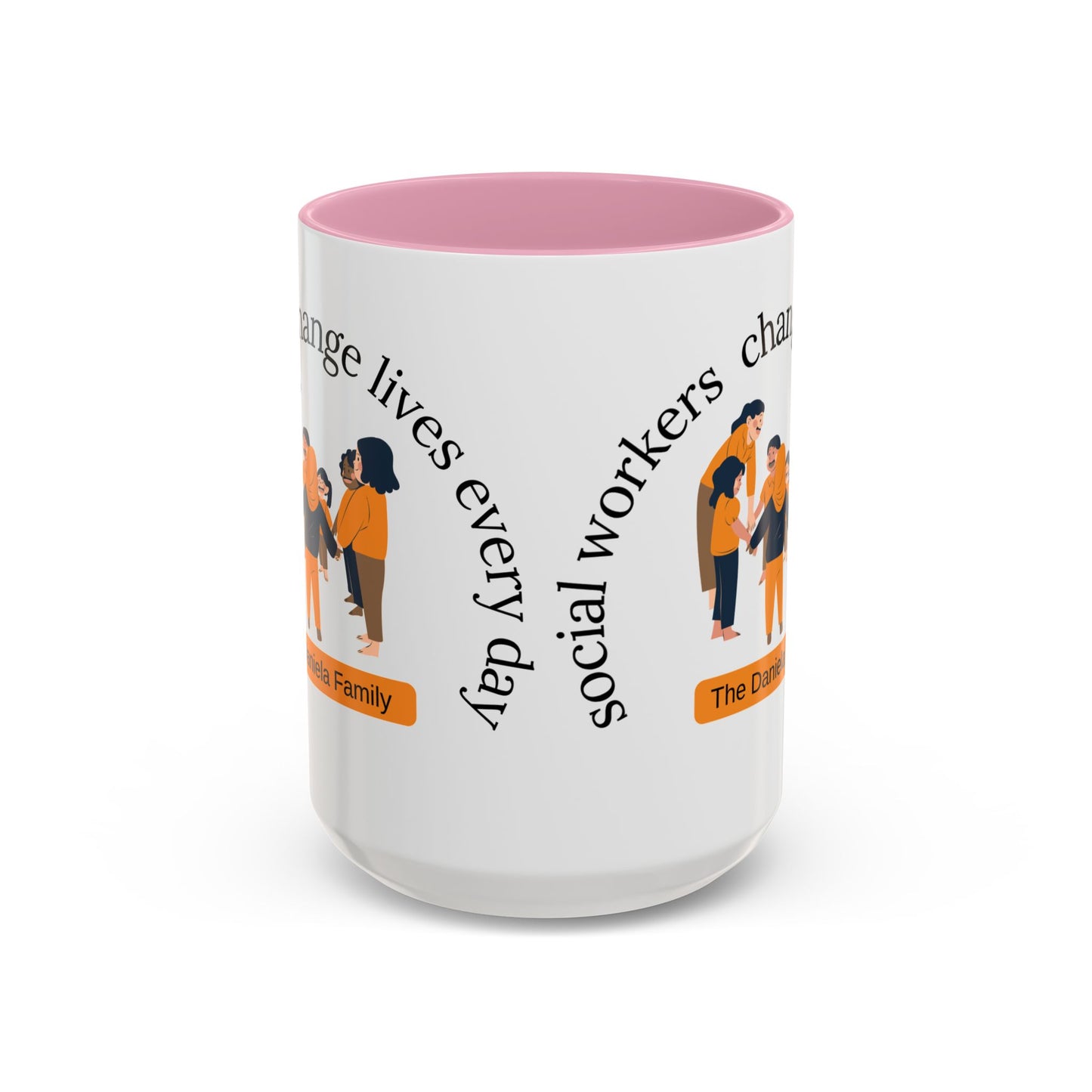 Taza de 11oz o 15oz de Printify con mensaje "Social Workers Change Lives" en diseño colorido y llamativo.