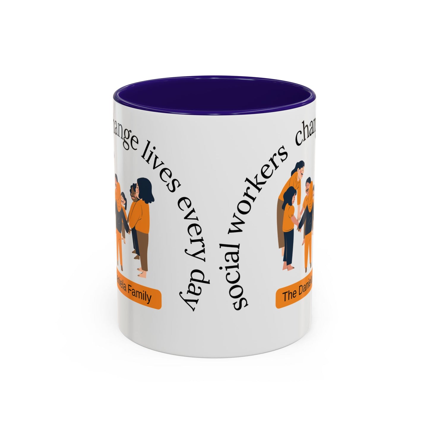 Taza de 11oz o 15oz de Printify con mensaje "Social Workers Change Lives" en diseño colorido y moderno.