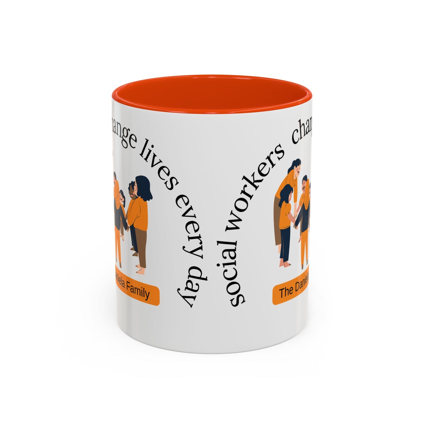 Taza de cerámica de 11 oz o 15 oz con mensaje "Social Workers Change Lives" en diseño impreso por Printify