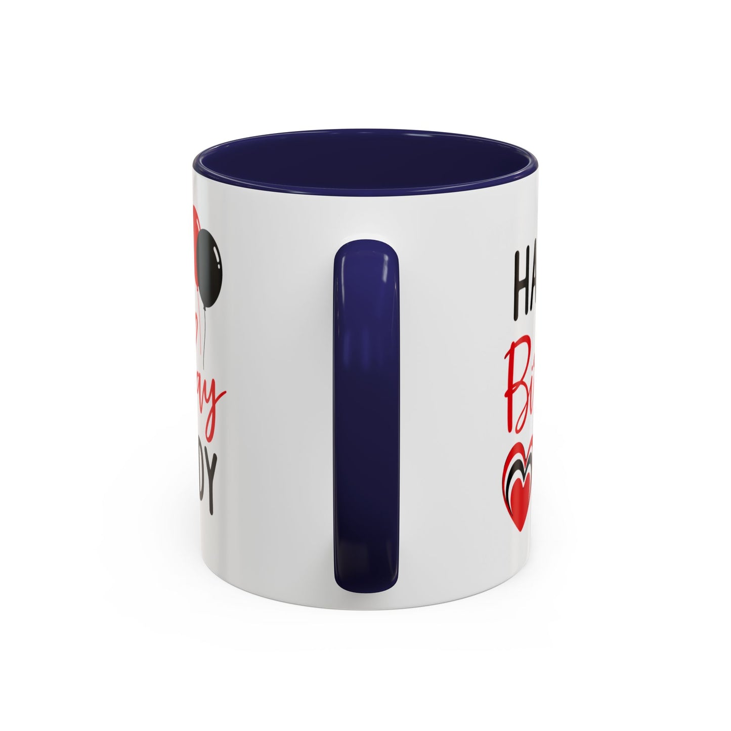 Taza de café Happy Birthday Daddy con globos rojos y negros y corazón, de 11 oz, diseño de Printify