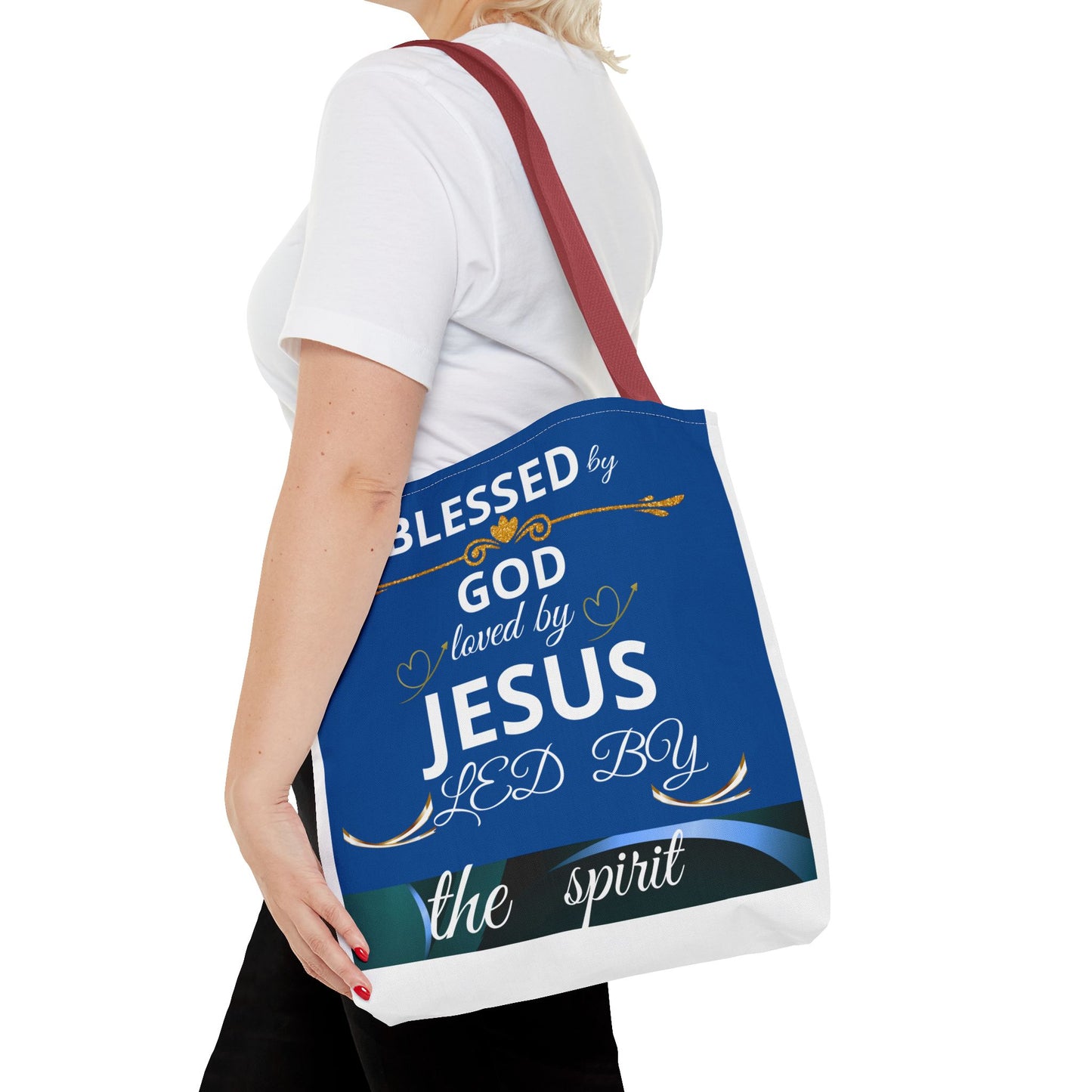 Bolso de mano inspirador para madres cristianas con mensaje de confianza en Dios, agradecimiento y bendiciones, estilo religoso.