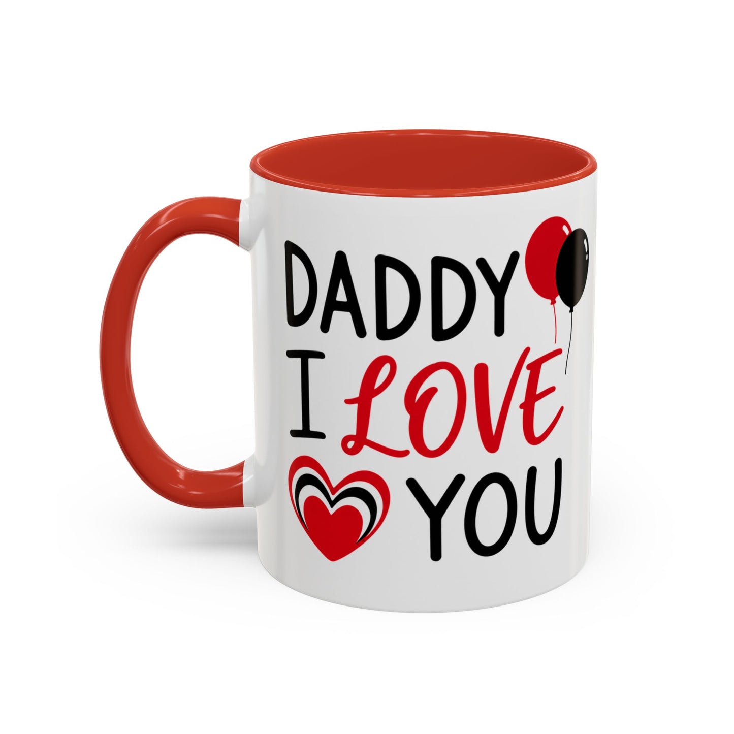 Taza de café Printify "Daddy I Love You" en tamaño de 11 oz, con diseño de acento para el Día del Padre, vista frontal.