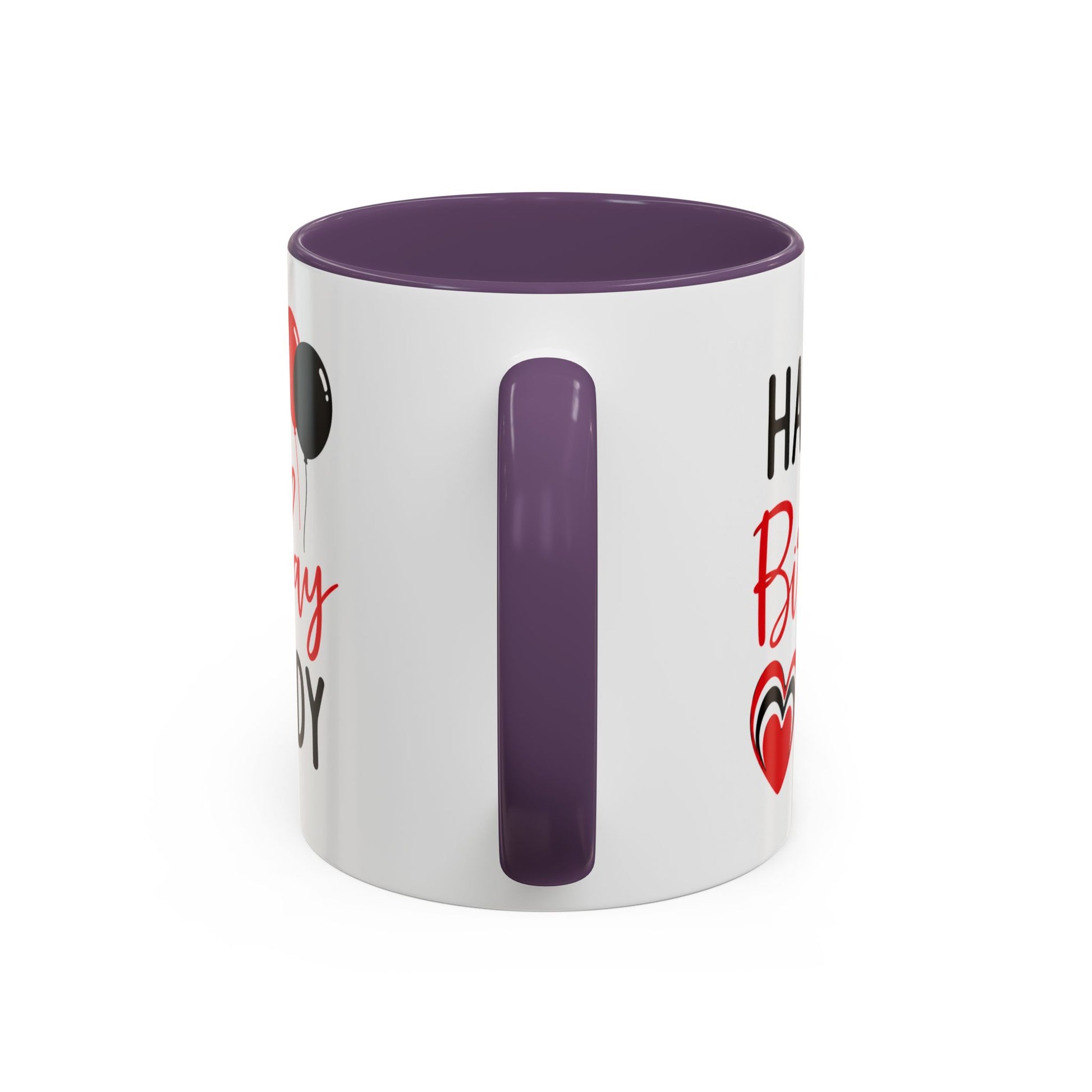 Taza de café Happy Birthday Daddy con globos rojos y negros, corazón, en colores rojo y negro, de 11 oz.