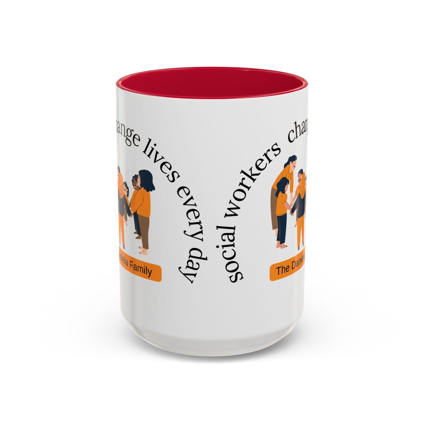 Taza de 11oz o 15oz de Printify con el texto "Social Workers Change Lives" en diseño colorido y resistente para uso diario
