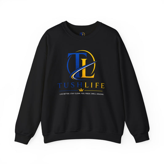 Sudadera azul Gold TL Monogram de Printify, con diseño de logotipo en el pecho, en tela cómoda y de corte relajado.