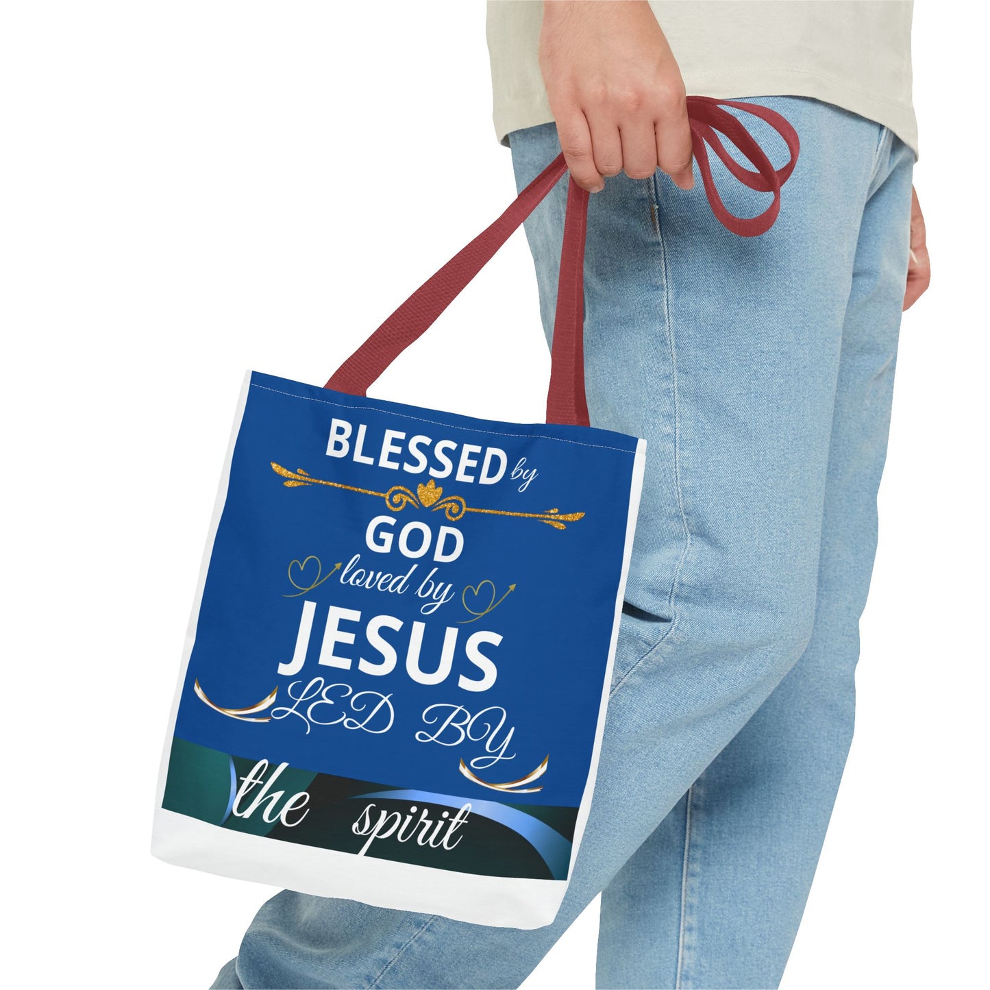 Bolso de mano inspirador para madres cristianas con mensaje de confianza en Dios, agradecimiento y bendiciones, estilo religioso.