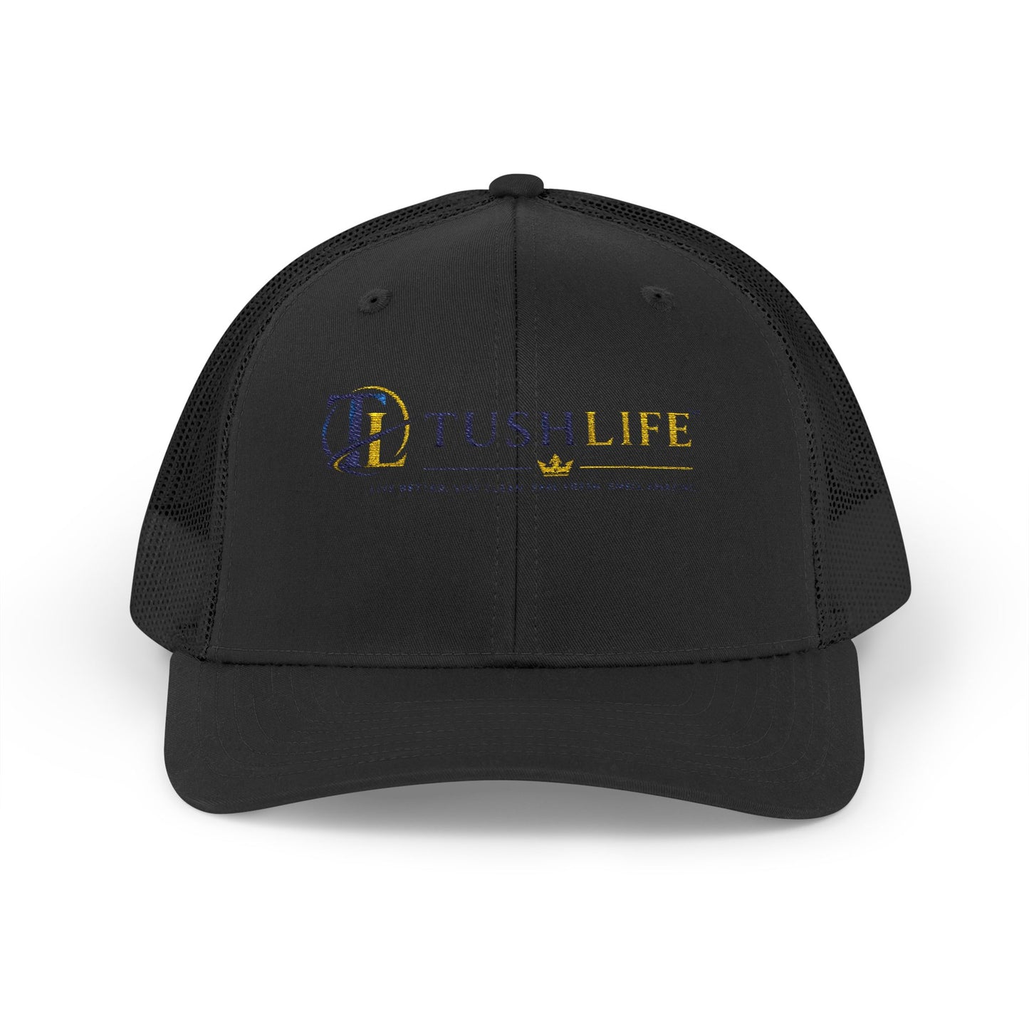 Gorra trucker TushLife Flame Snapback con malla y logo de llamas en el frente, estilo casual y transpirable.