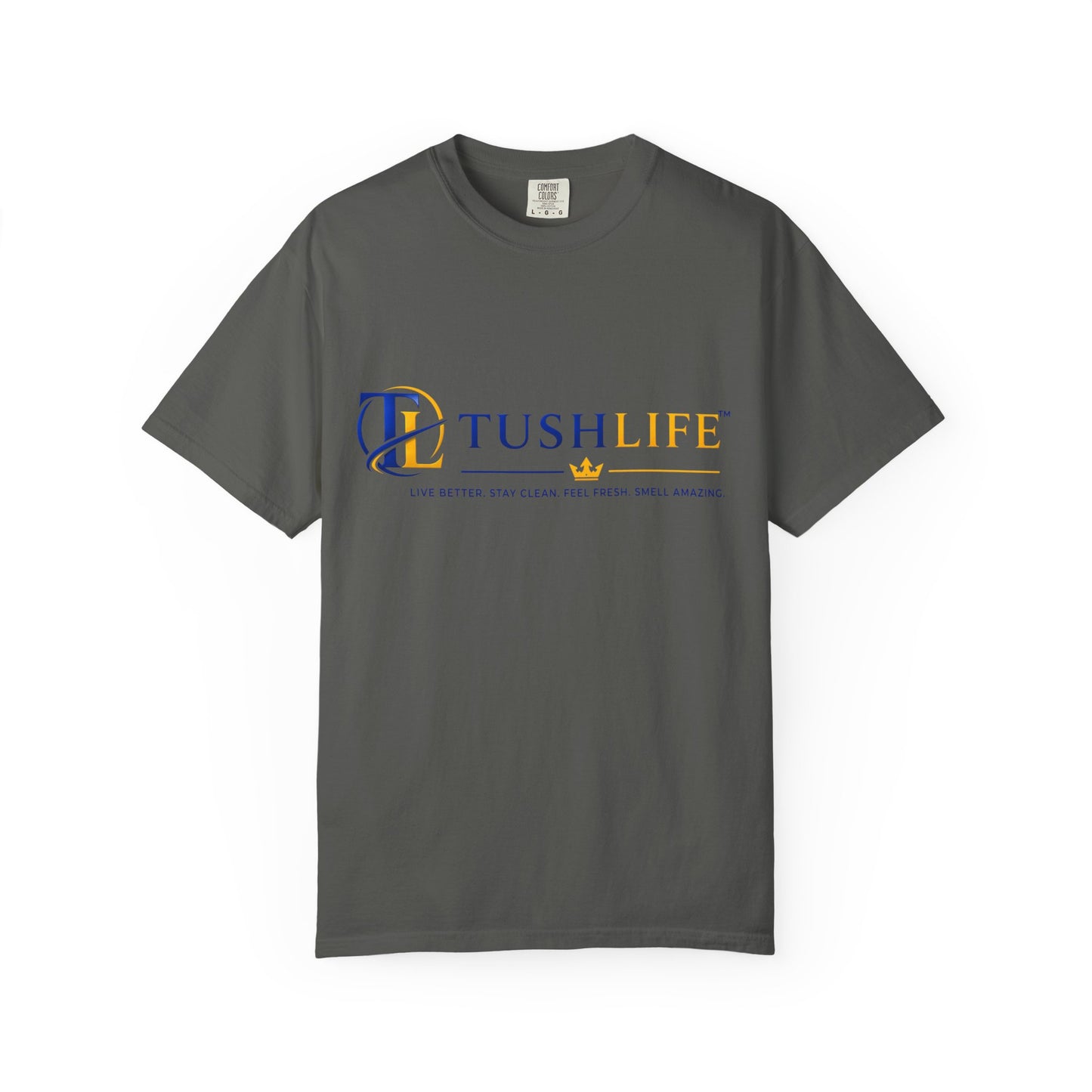 Camiseta premium de algodón TUSHLIFE de Printify, camiseta cómoda de uso diario, vista frontal en color blanco.