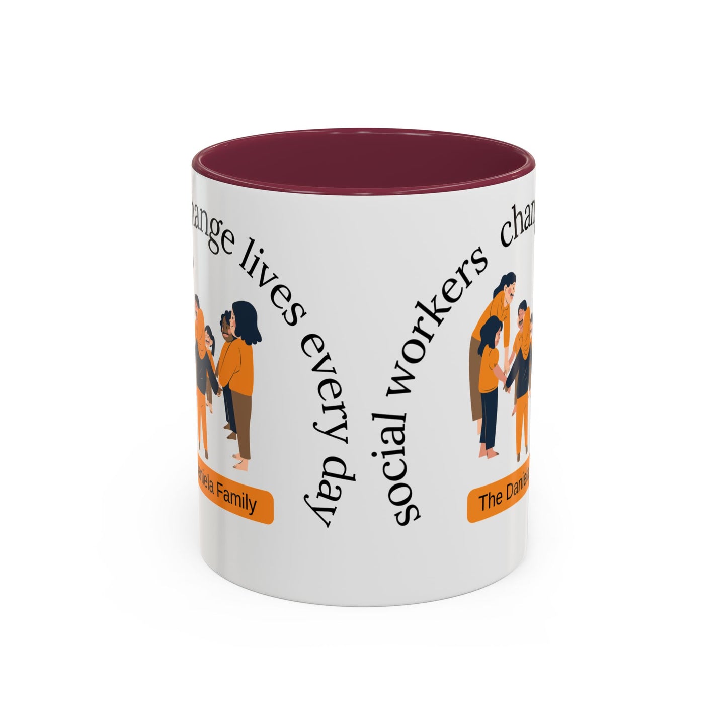 Taza de 11oz o 15oz de Printify con el texto "Social Workers Change Lives" en diseño colorido, ideal para uso diario.