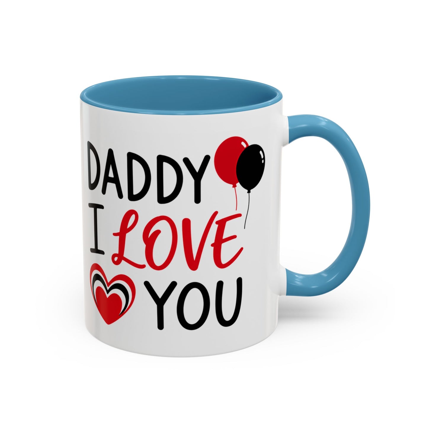 Taza de café Daddy I Love You Accent de Printify, regalo del Día del Padre, 11 oz con texto cariñoso y diseño llamativo.