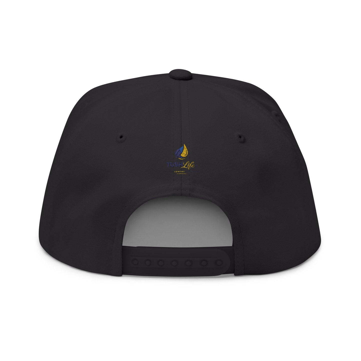 Gorra plana con logo de llama amarilla bordada, sombrero snapback de estilo urbano, marca Printify, vista frontal en color amarillo