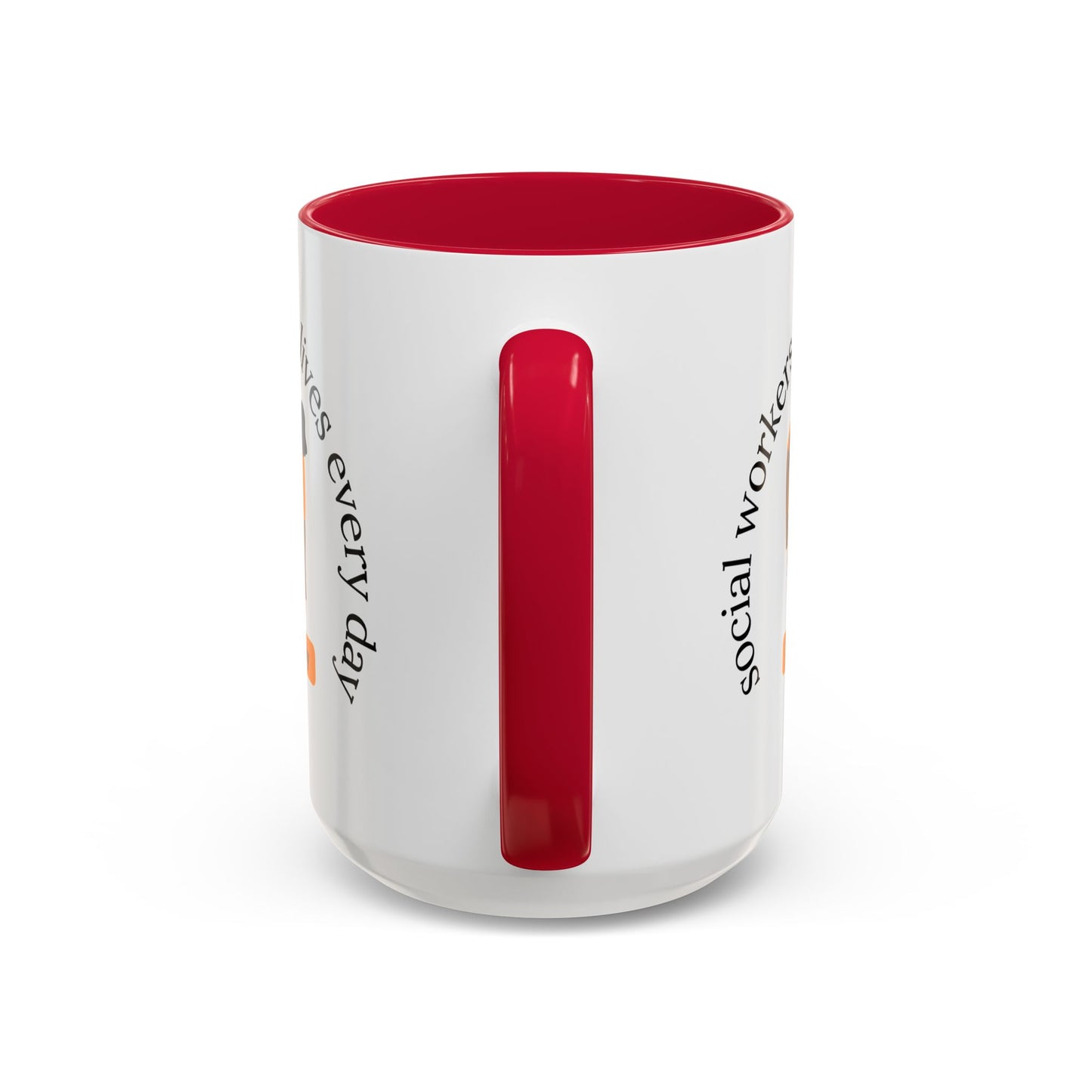 Taza de cerámica para trabajadores sociales con el lema "Social Workers Change Lives", disponible en 11oz y 15oz, de Printify.