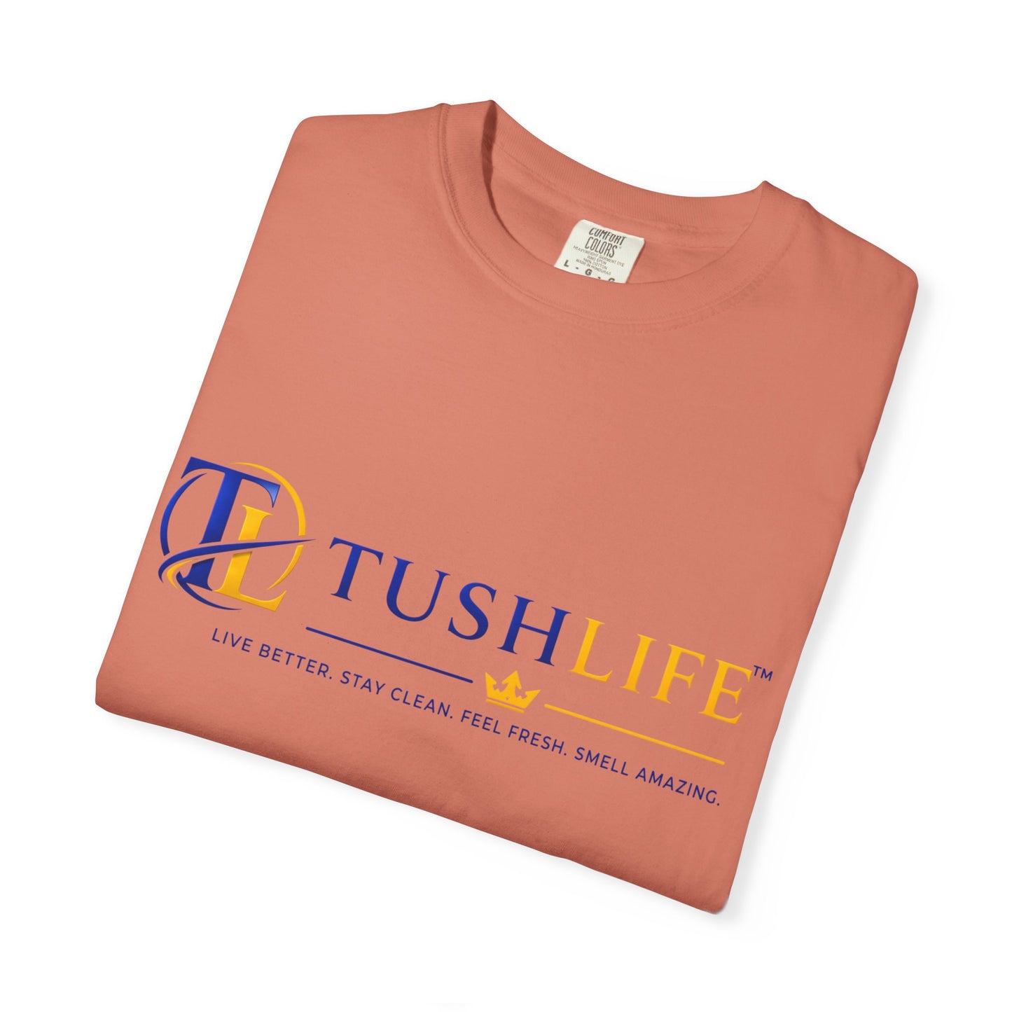 Camiseta TUSHLIFE de algodón premium, tipo T-Shirt de Printify, diseño cómodo y casual para uso diario, en color blanco.