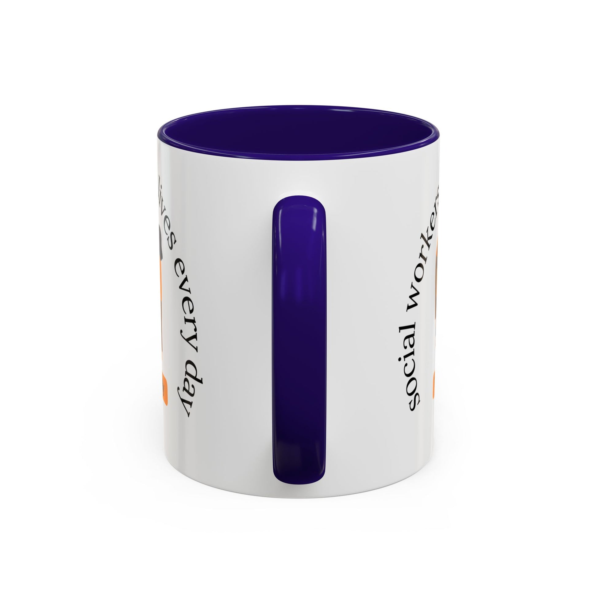 Taza de cerámica de 11oz o 15oz con mensaje "Social Workers Change Lives" en diseño de Printify, vista frontal.