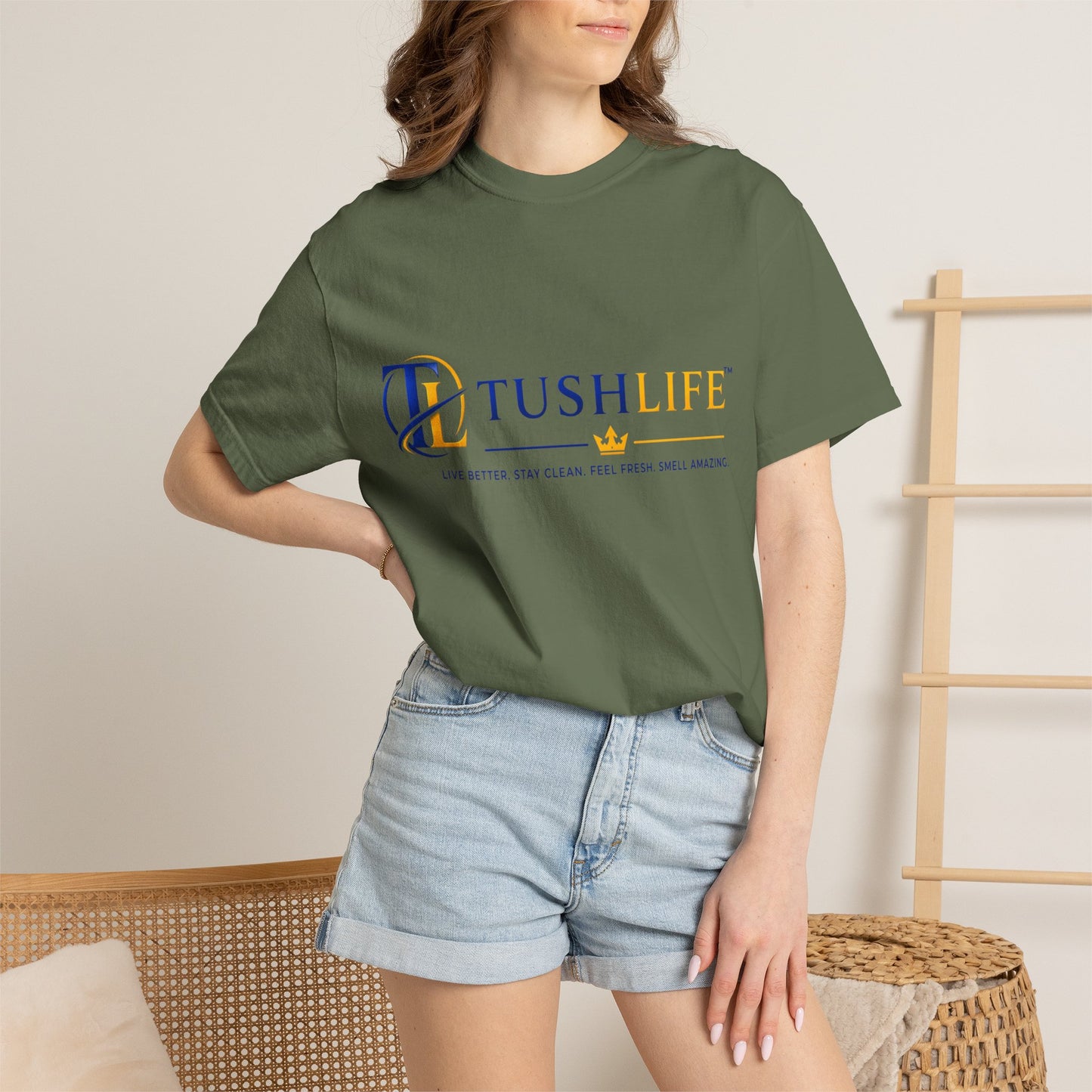 Camiseta de algodón premium TUSHLIFE para uso diario, con diseño básico y comodidad, marca Printify.