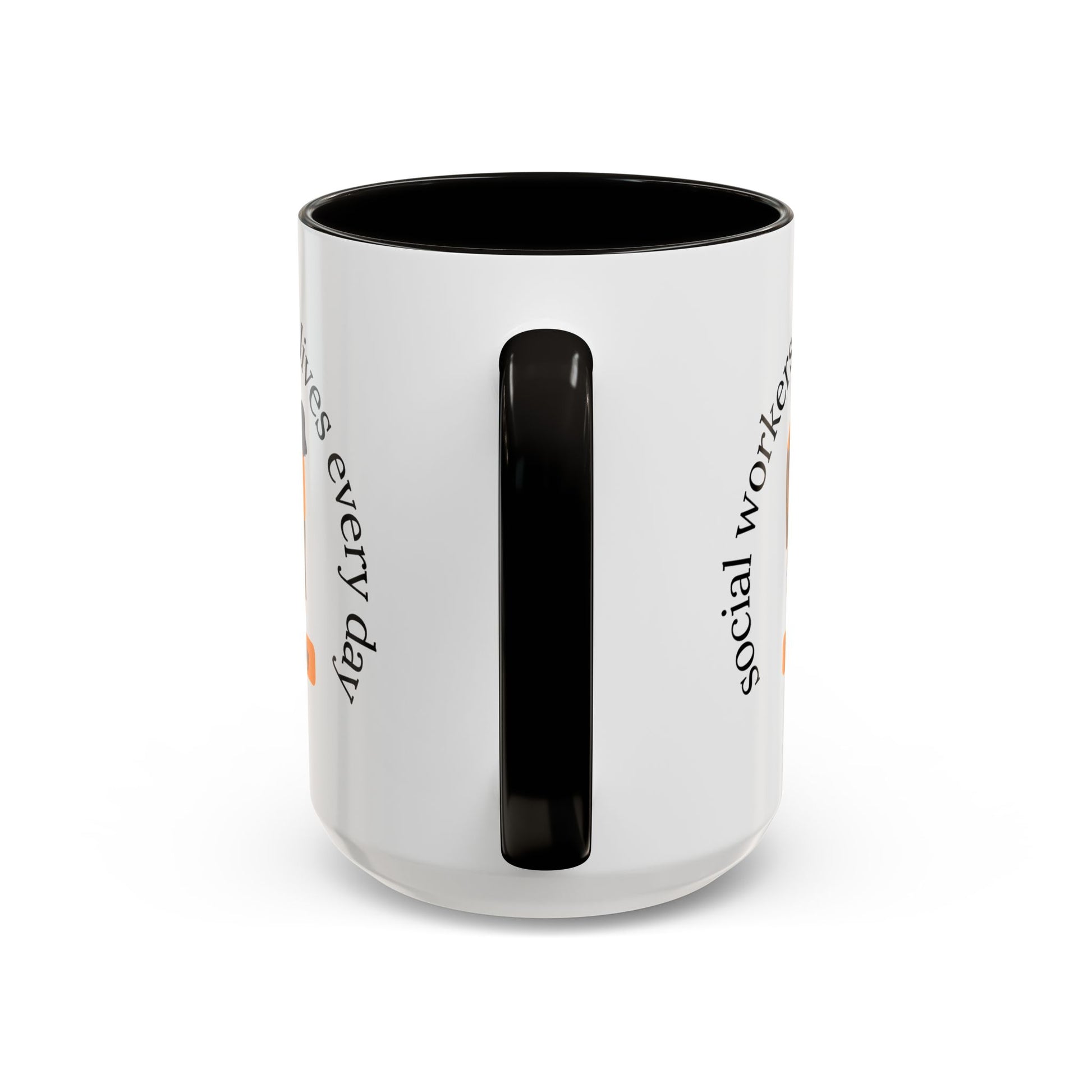Taza de 11oz o 15oz de Trabajadores Sociales que Cambian Vidas con diseño impreso, de la marca Printify, vista desde arriba.