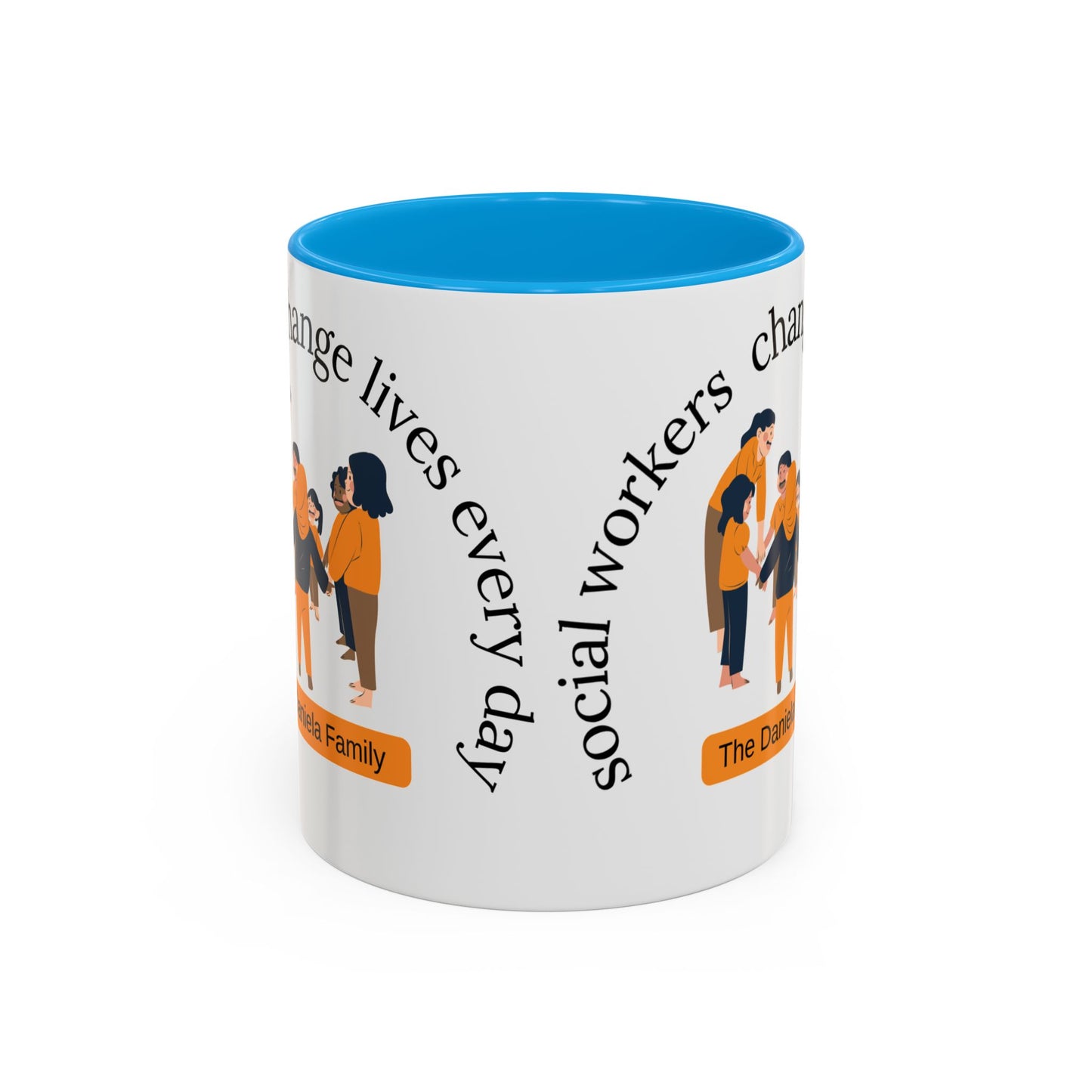Taza de cerámica para trabajadores sociales con mensaje "Change Lives" en diferentes tamaños, de la marca Printify.