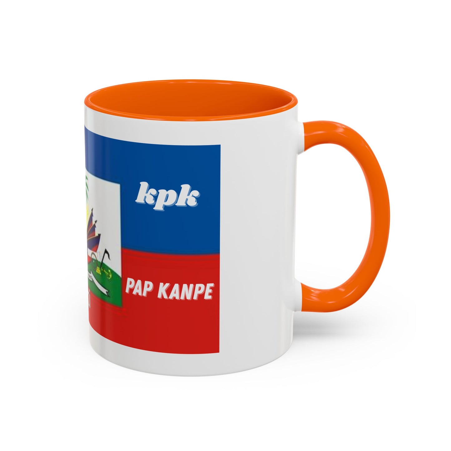 Taza de cerámica de la marca Printify con diseño de canal de café haitiano y tema de la Pap Kanpe, ideal para bebidas calientes.