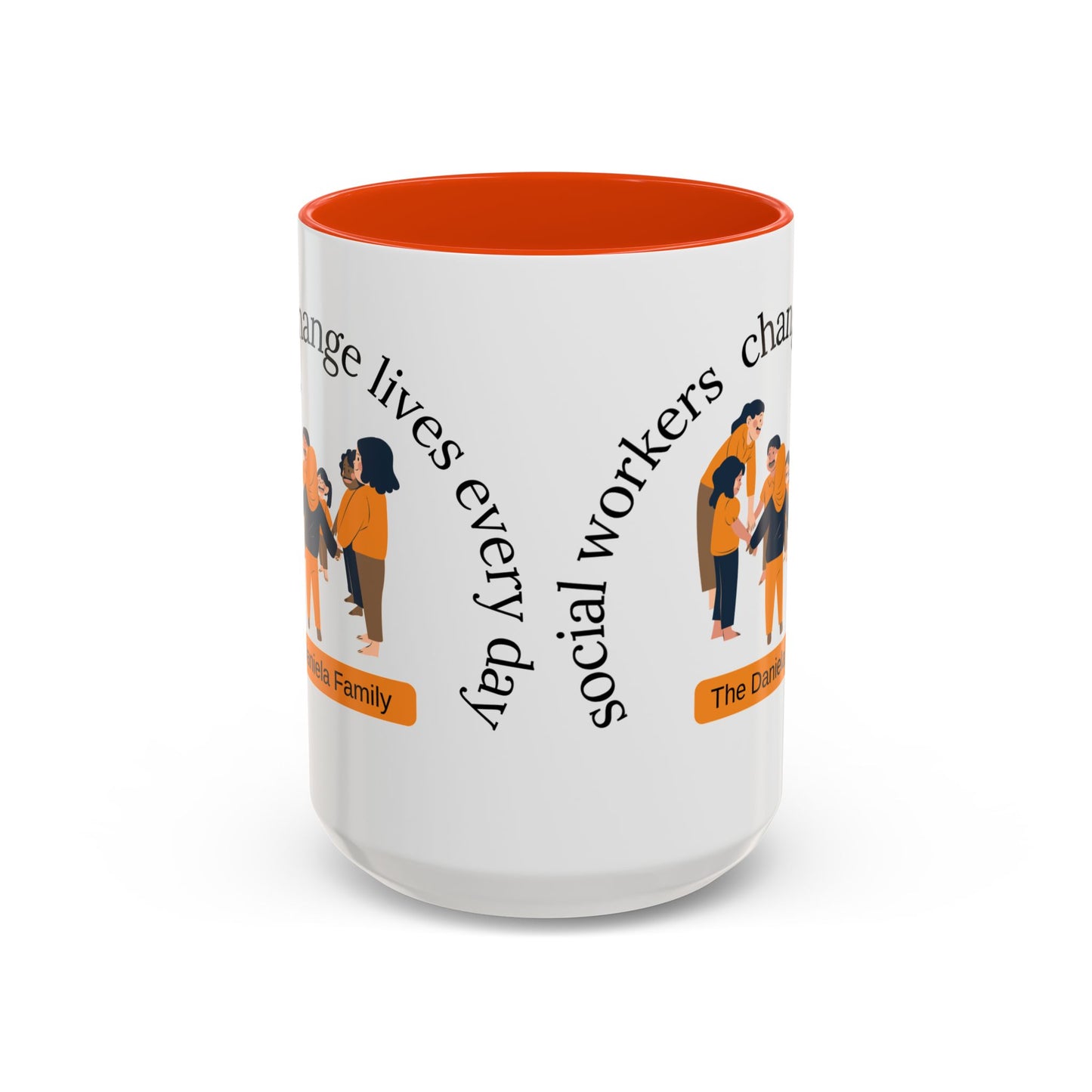 Taza de 11oz o 15oz de Printify con el texto "Social Workers Change Lives" en diseño colorido y moderno.