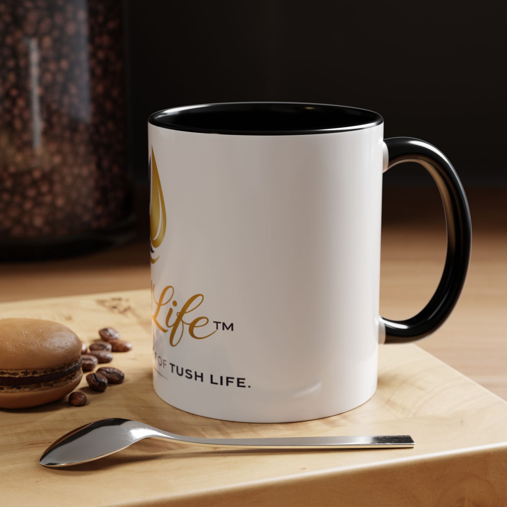 Taza TushLife de 11oz o 15oz de Printify con diseño personalizado, cerámica blanca con asas robustas.