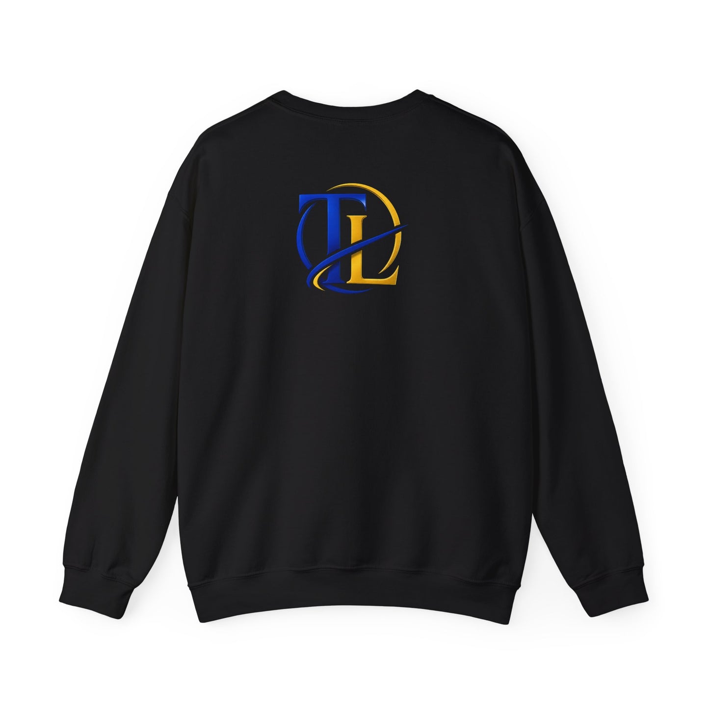 Sudadera azul con monograma dorado TL de Printify, estilo casual y cómodo, mostrada en la imagen sobre fondo neutro.