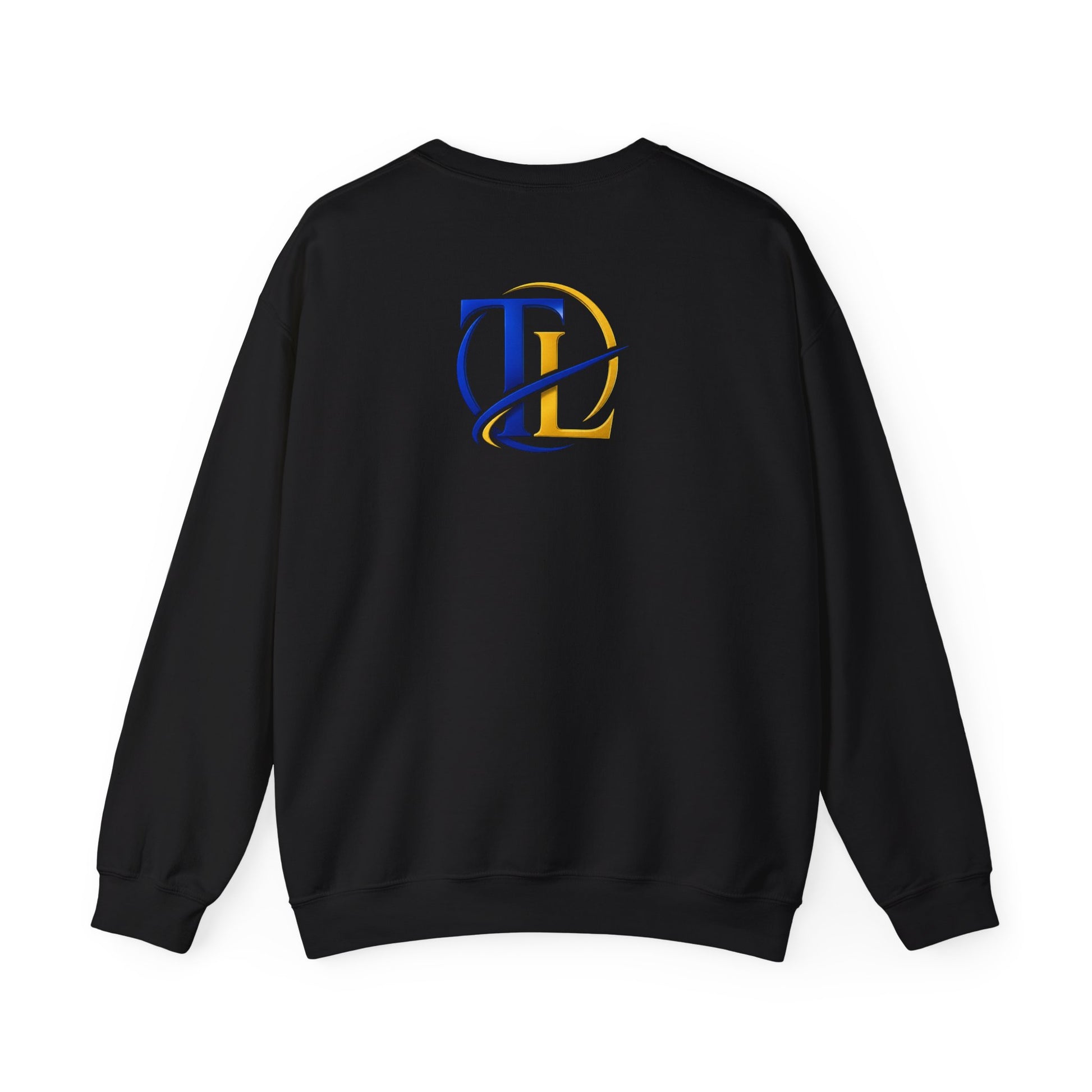 Sudadera azul con monograma dorado TL de Printify, estilo casual y cómodo, mostrada en la imagen sobre fondo neutro.