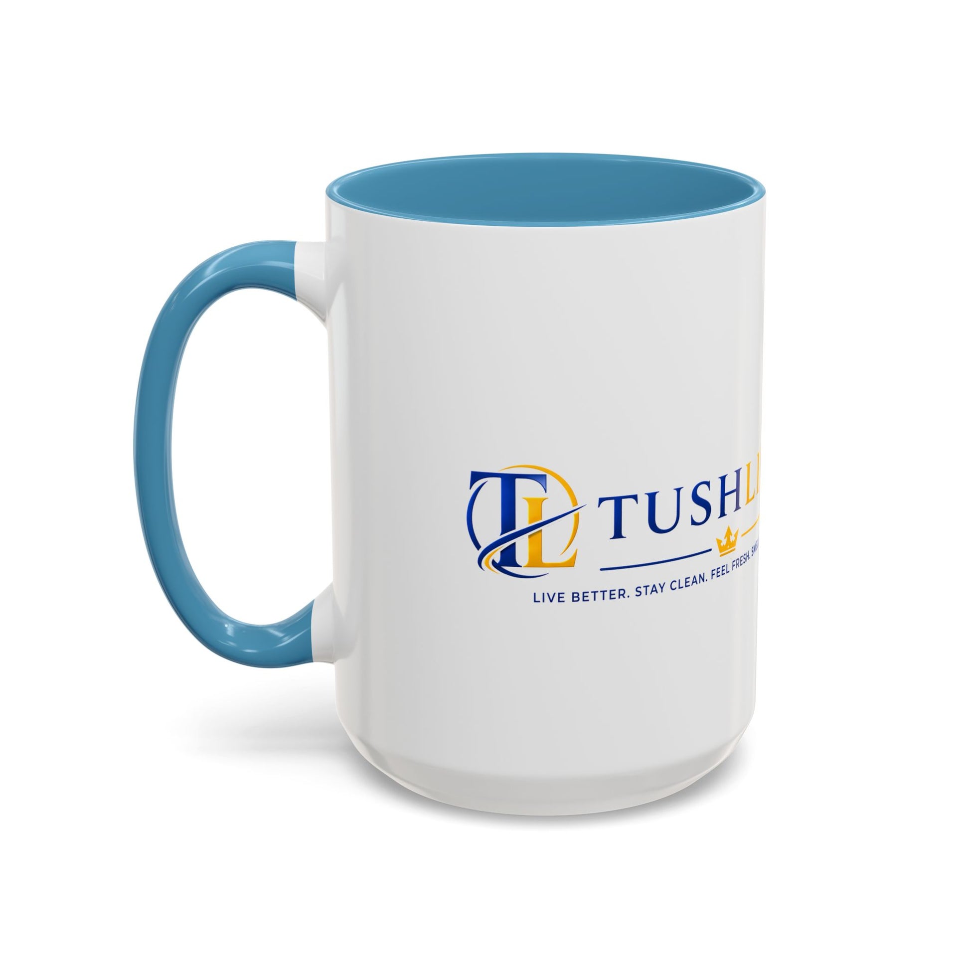 Taza de cerámica TUSHLIFE premium para café, disponible en 11oz y 15oz, con diseño elegante en color blanco.
