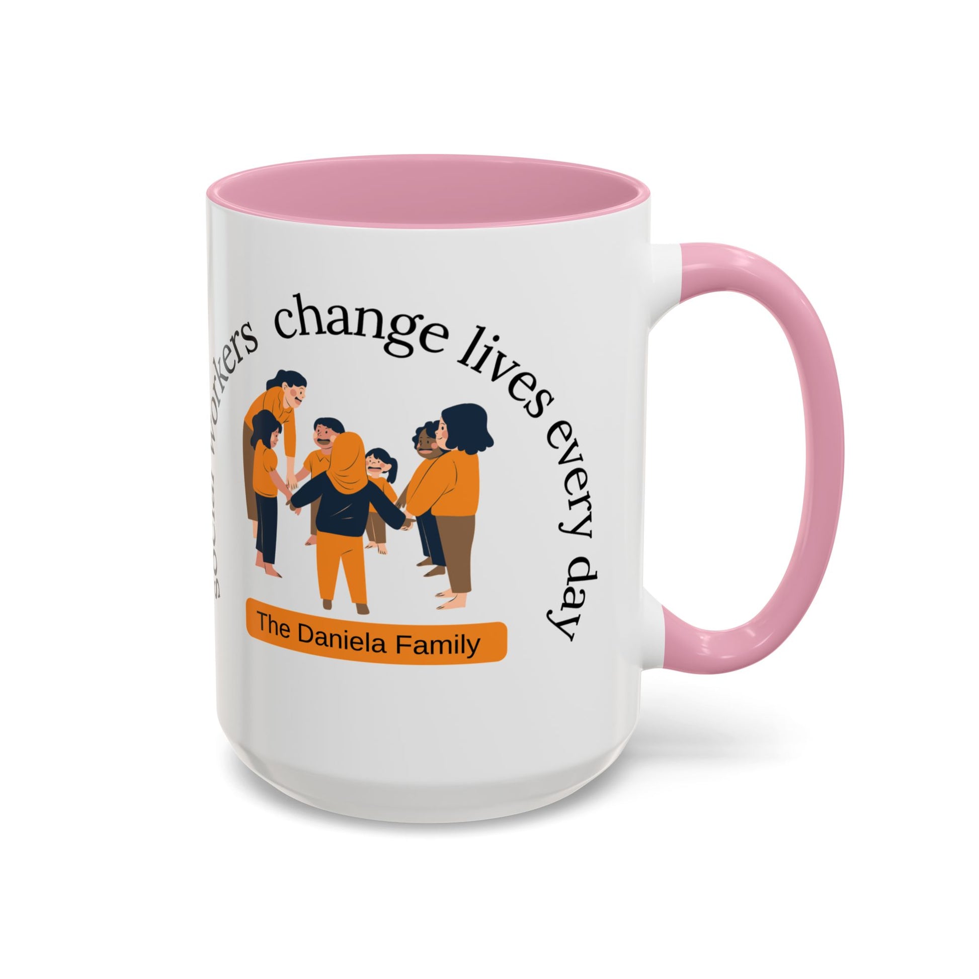 Taza de cerámica Printify con texto "Social Workers Change Lives" en diferentes tamaños, para uso diario, 11oz o 15oz.