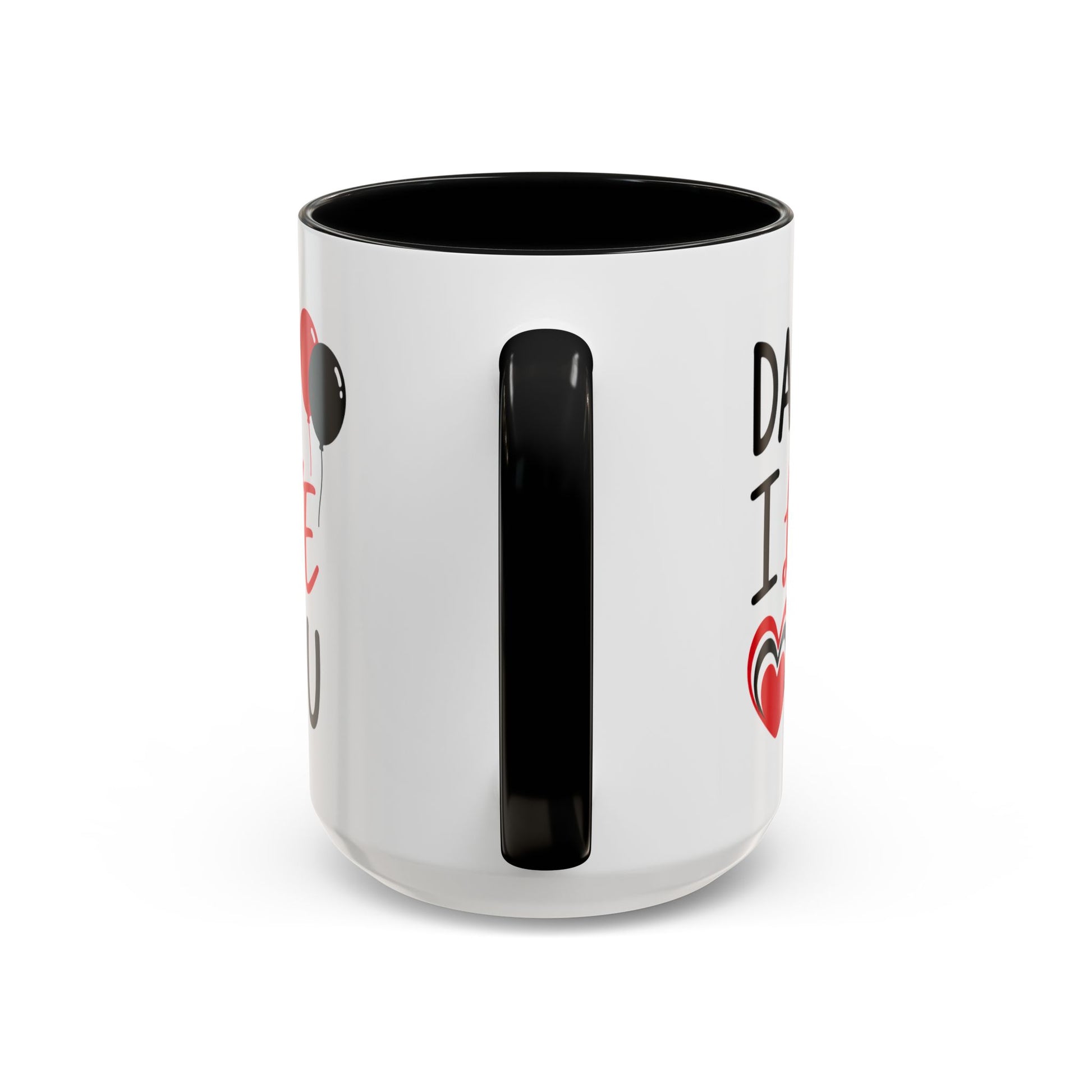 Taza de café Printify "Daddy I Love You" de 15 oz, con diseño de acento para el Día del Padre, en color blanco con texto negro.