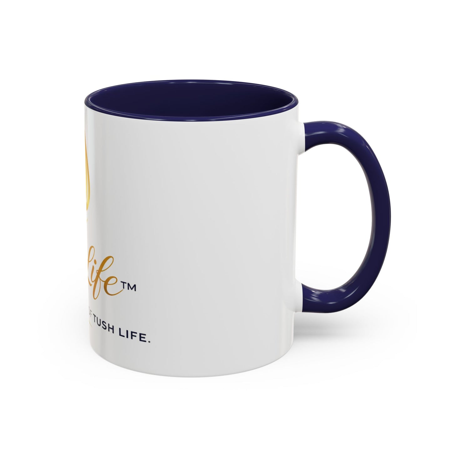 Taza TushLife de 11 oz o 15 oz de Printify, con diseño colorido y asa cómoda, sobre fondo neutro.