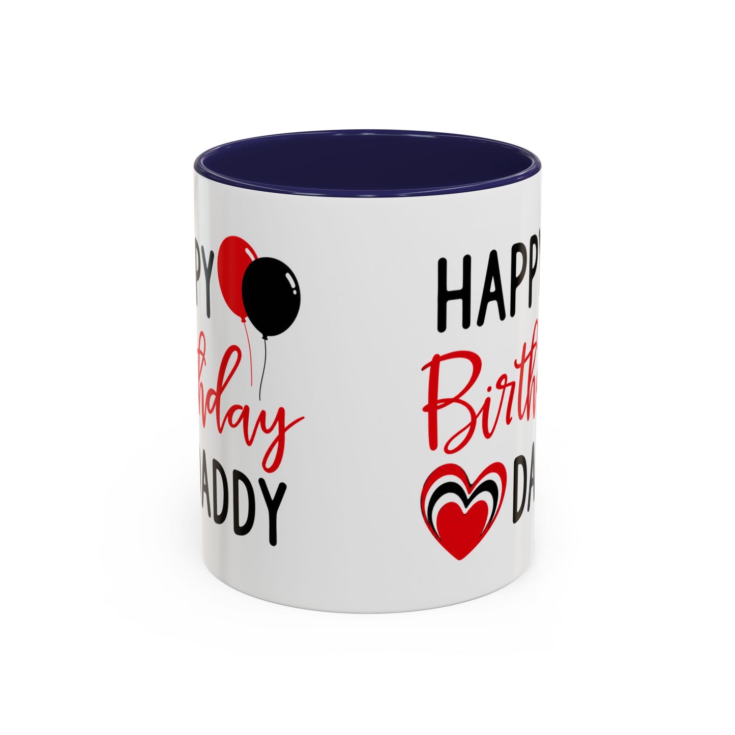 Taza de café Happy Birthday Daddy con globos rojos y negros, corazón, en colores rojo y negro, capacidad de 11/15 oz.