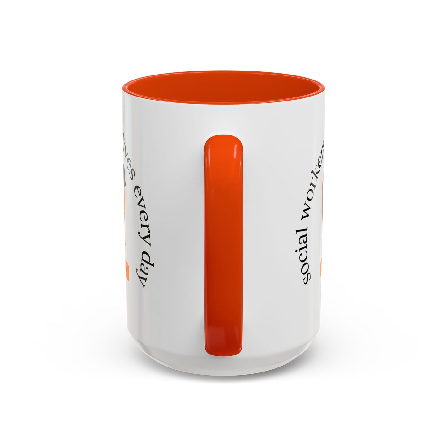 Taza de cerámica de 11oz o 15oz de Printify con el texto "Social Workers Change Lives" en diseño colorido.