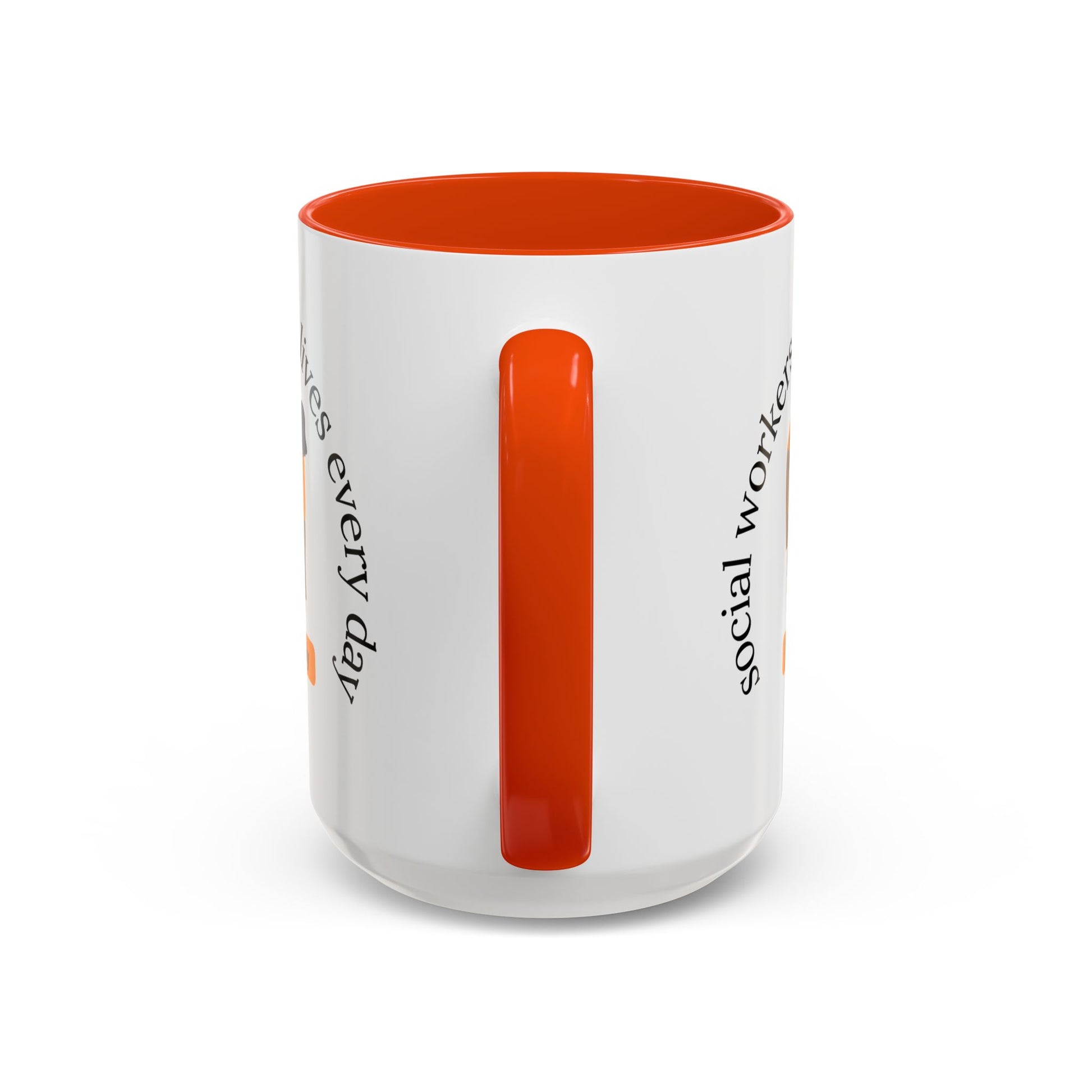 Taza de cerámica de 11oz o 15oz de Printify con el texto "Social Workers Change Lives" en diseño colorido.