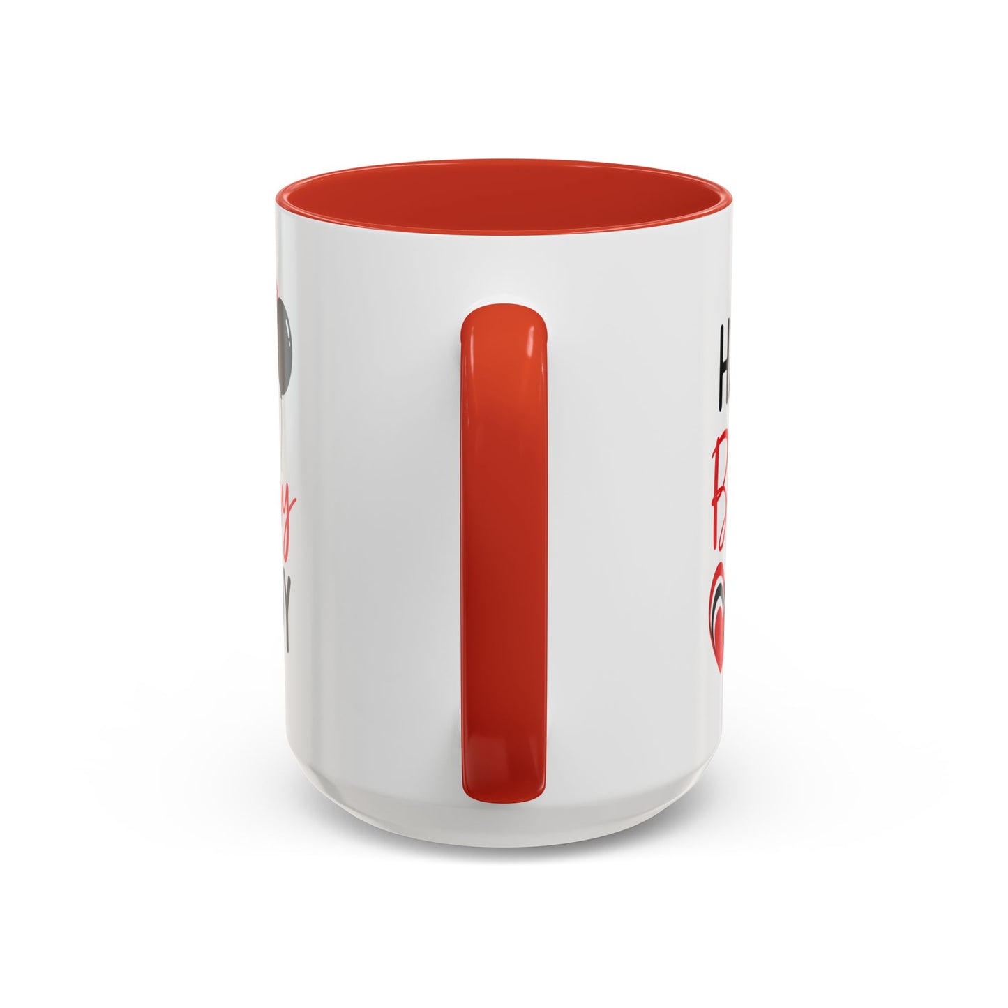 Taza de café Happy Birthday Daddy con globos rojos y negros, corazón, en colores rojo y negro, de 11 oz.