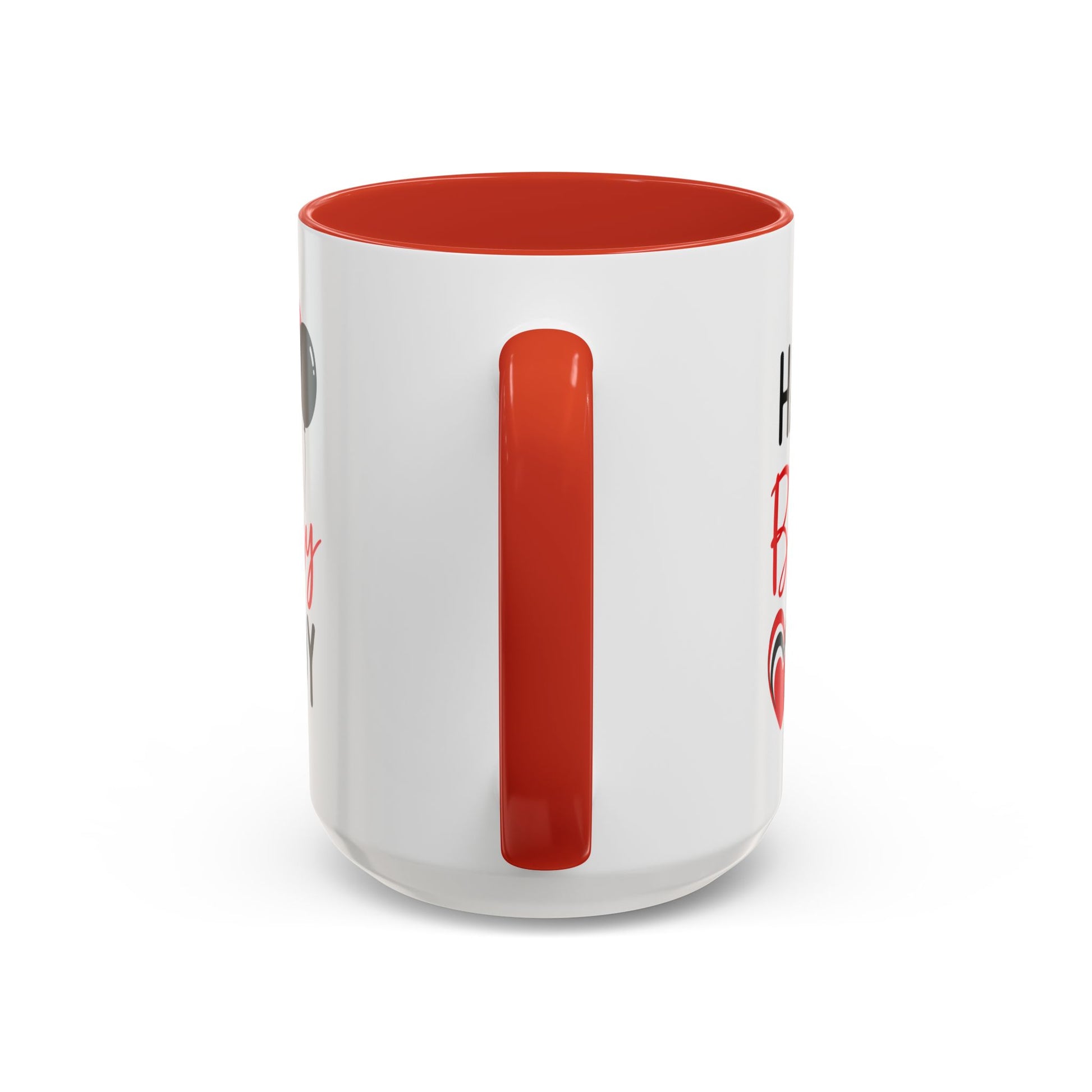 Taza de café Happy Birthday Daddy con globos rojos y negros, corazón, en colores rojo y negro, de 11 oz.