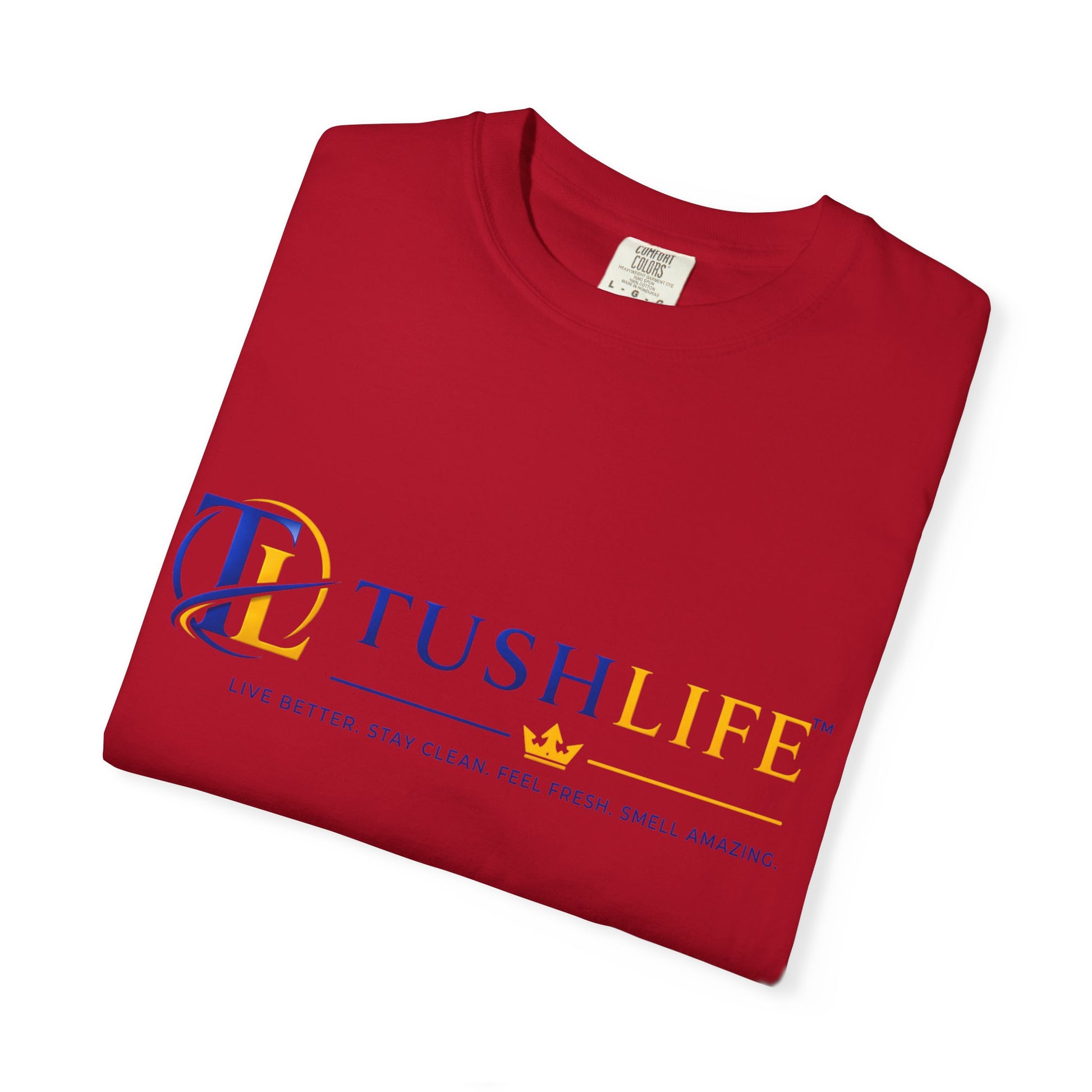 Camiseta de algodón premium TUSHLIFE, camiseta básica de uso diario de marca Printify, vista frontal en color blanco.