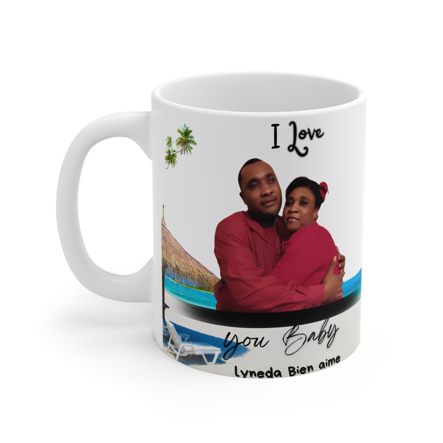 Taza personalizada de amor de 11 oz de Printify con diseño romántico, ideal para parejas y regalos de aniversario o cumpleaños.