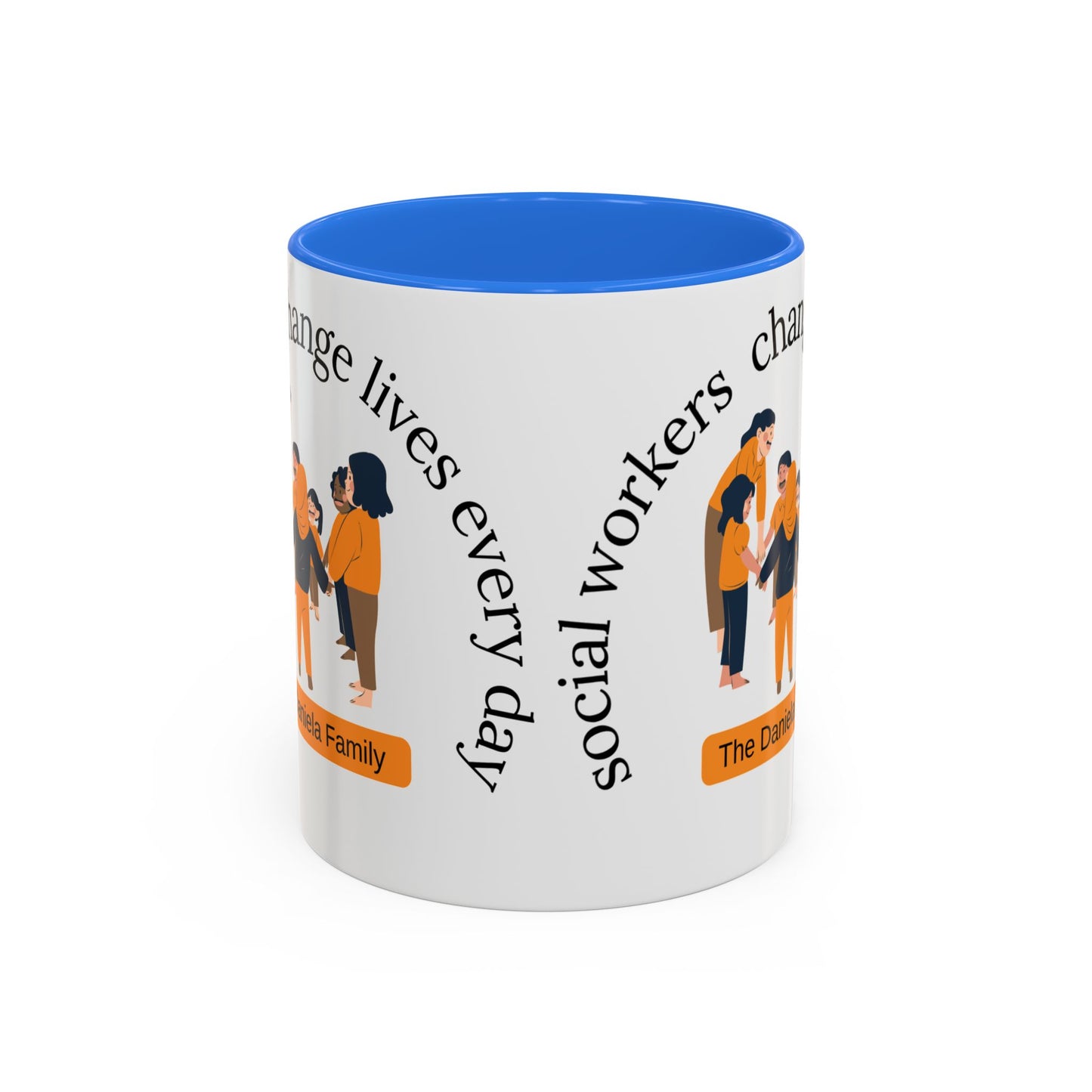 Taza de cerámica para trabajadores sociales con mensaje "Social Workers Change Lives", disponible en 11 oz y 15 oz.