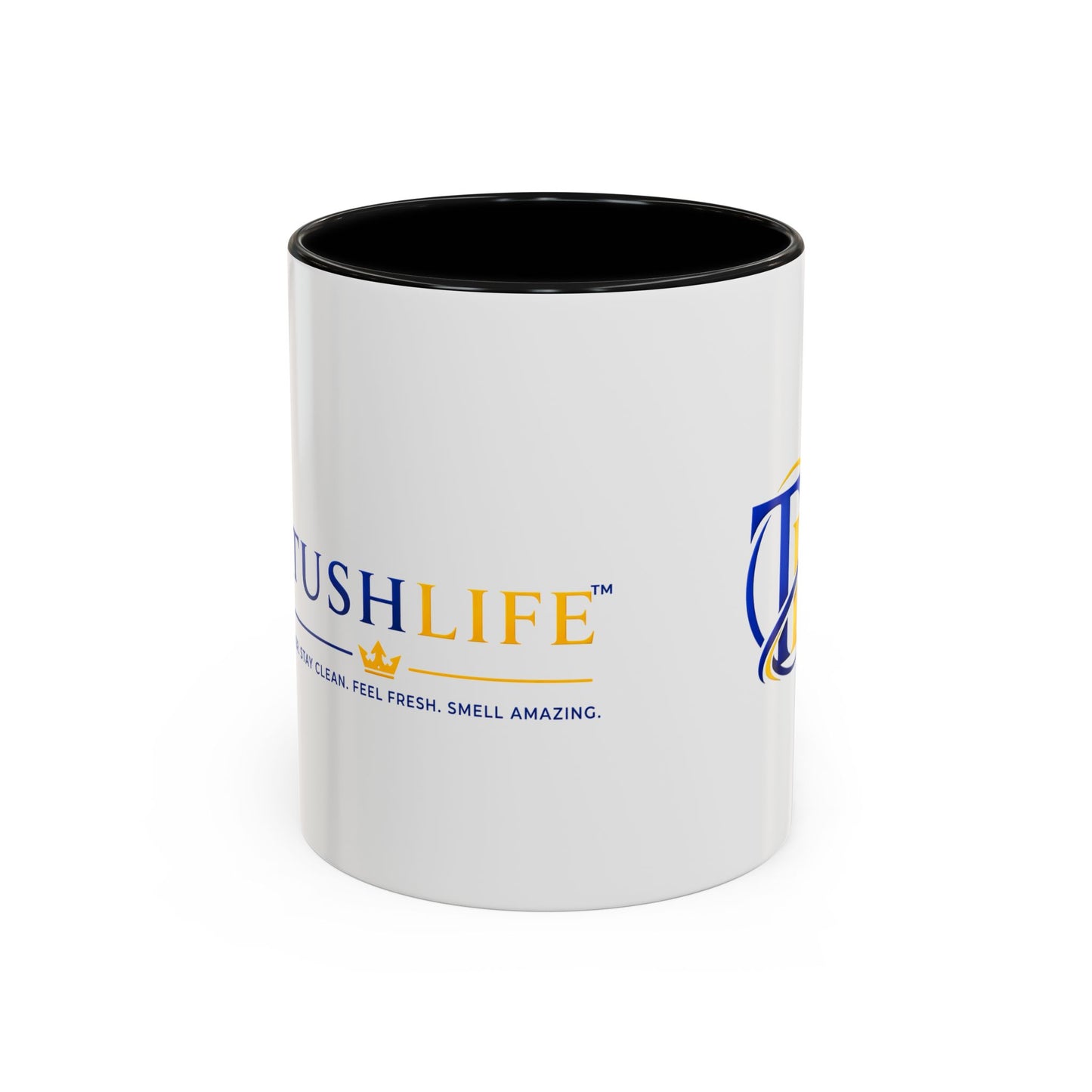 Taza de cerámica TUSHLIFE de 11oz y 15oz de Printify, elegante y duradera para café o té, vista frontal con diseño simple.