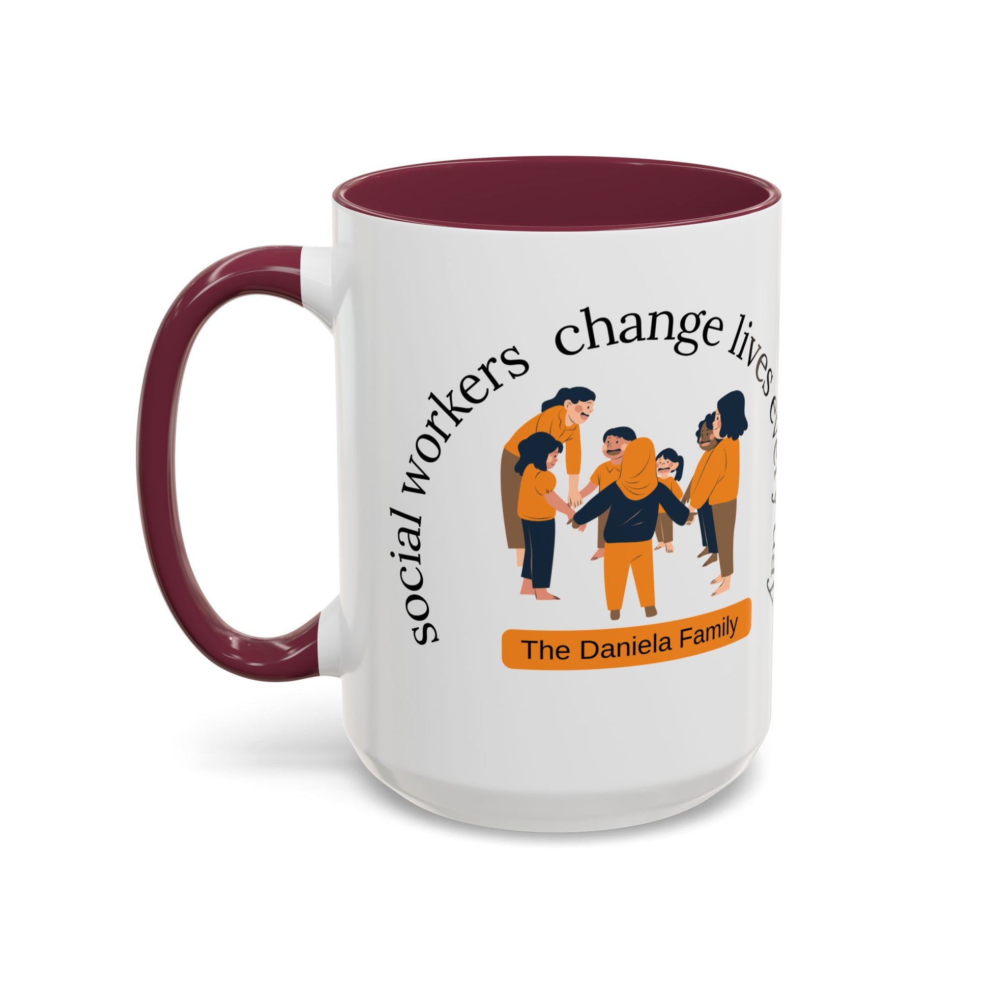 Taza de cerámica para trabajadores sociales con mensaje "Change Lives" en tamaño de 11oz o 15oz, diseño de Printify.