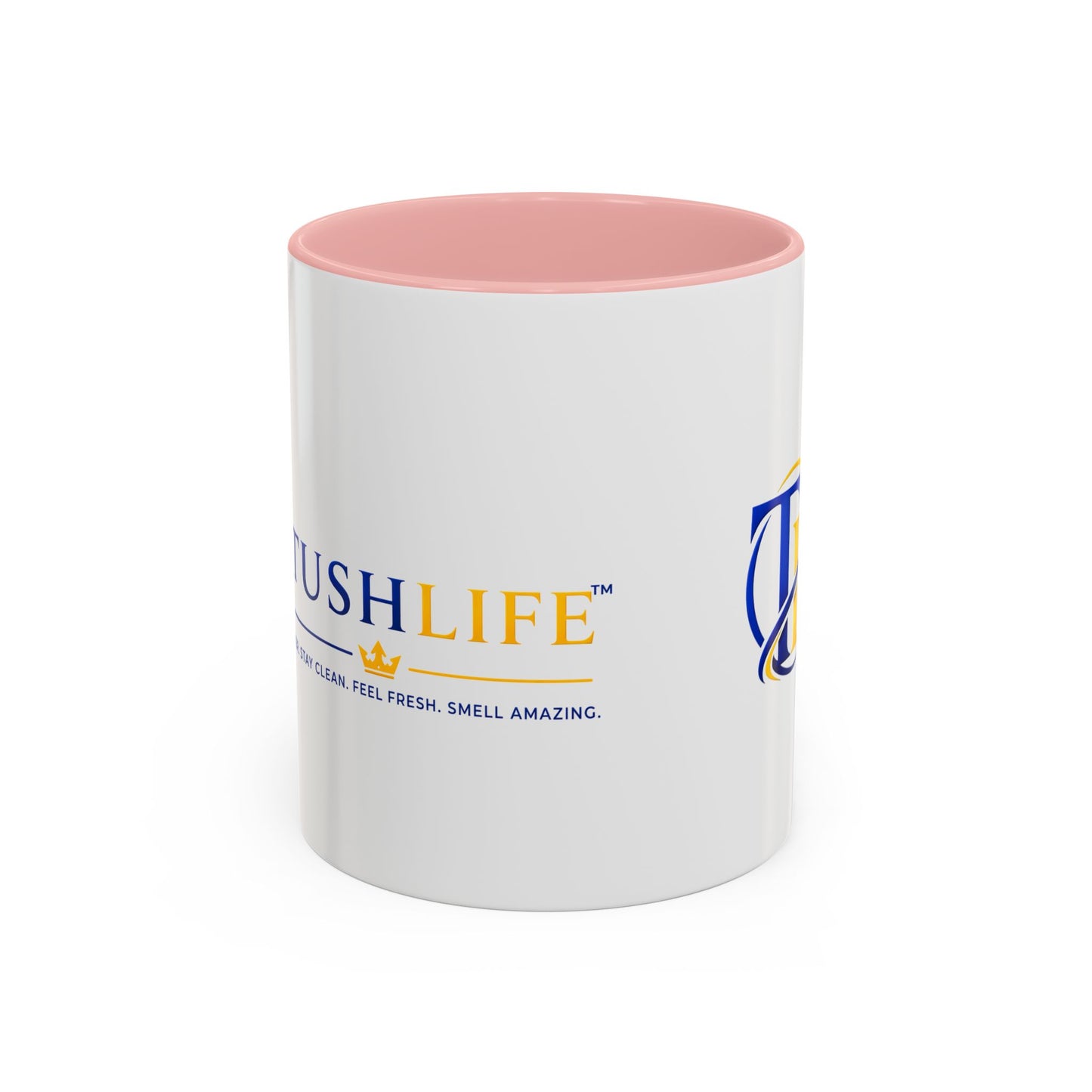 Taza de cerámica TUSHLIFE premium de 11oz y 15oz, elegante, con asa, diseñada por Printify, visible en imagen.