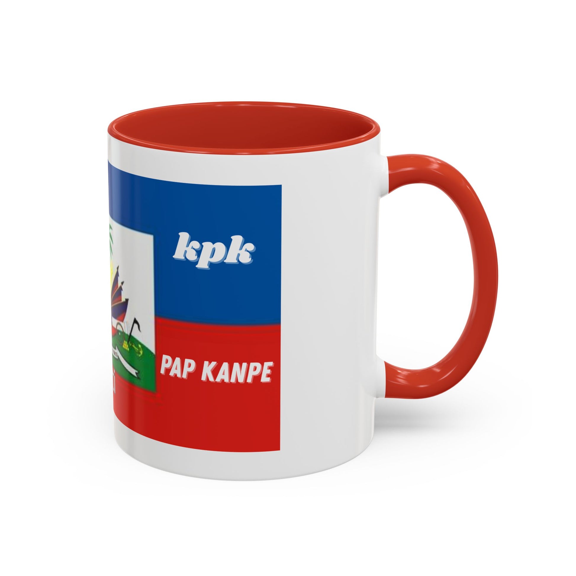 Taza de cerámica con diseño haitiano KPK Kanal La Pap Kanpe, ideal para café y té, decoración de cocina y oficina.