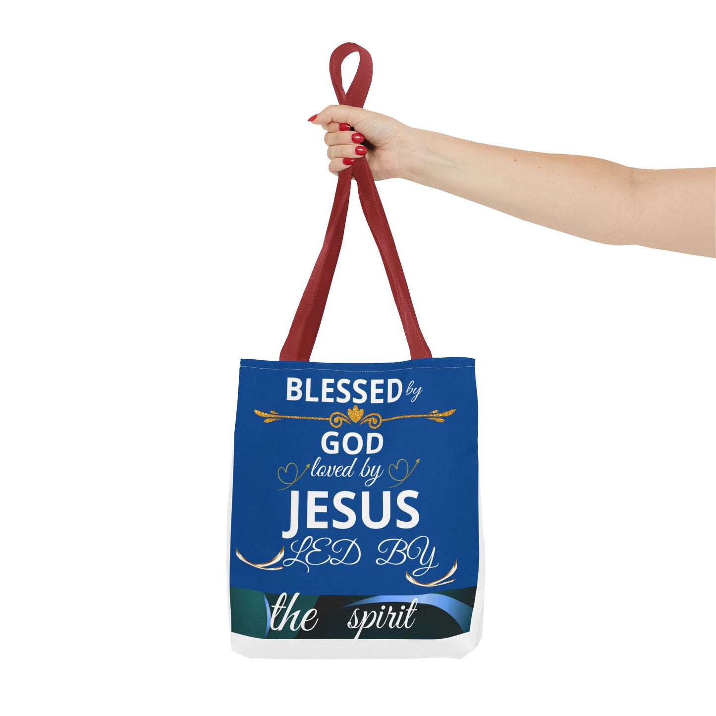 Bolso de mano inspirador para madres cristianas con mensaje de fe y gratitud, tote bag religioso de la marca Printify.